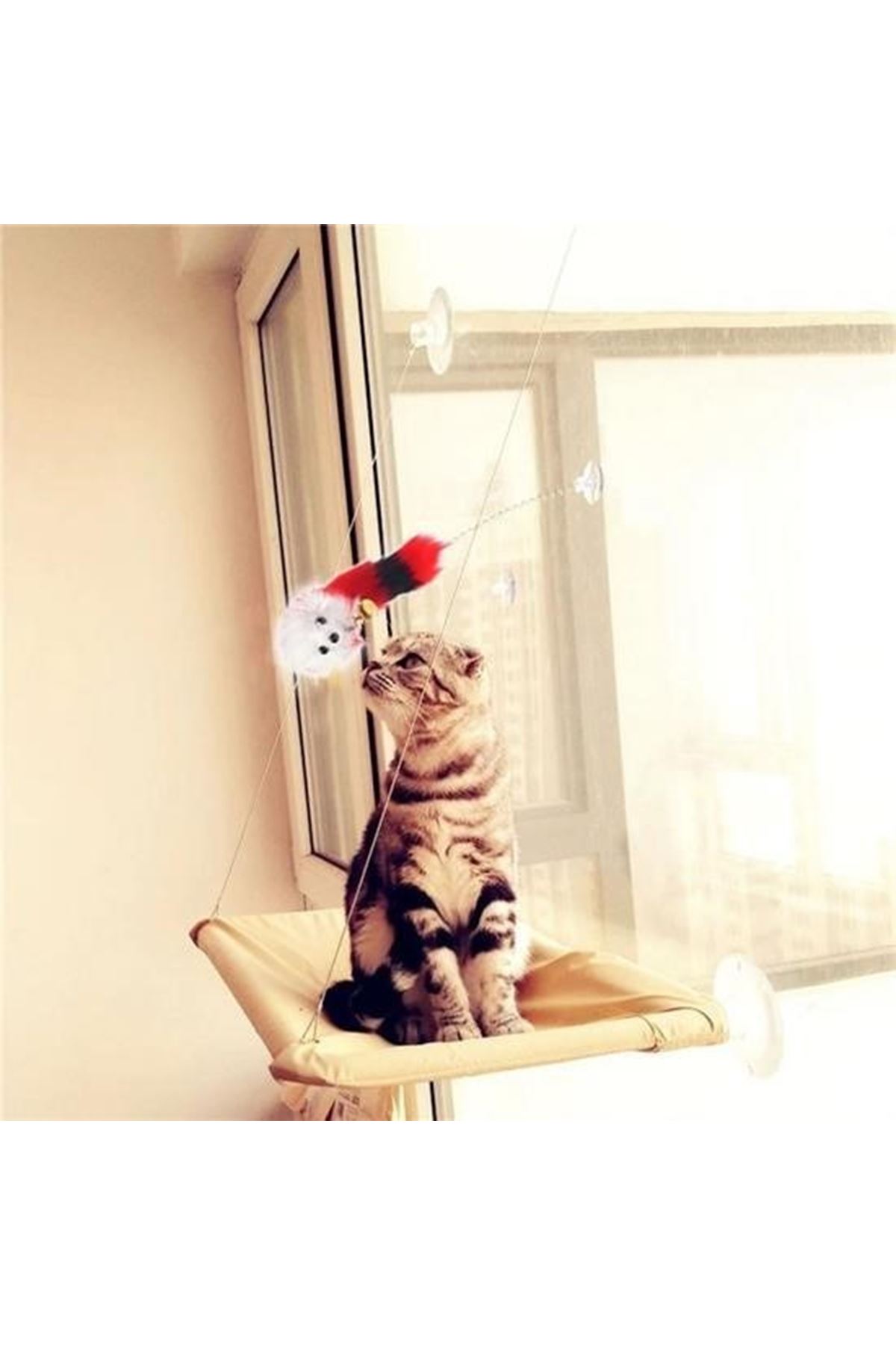 Tbl Dekor® 2li Vantuzlu Fareli Tüylü Hareketli Çanlı ve Esneyen Eğlenceli Peluş Kedi Oyuncağı