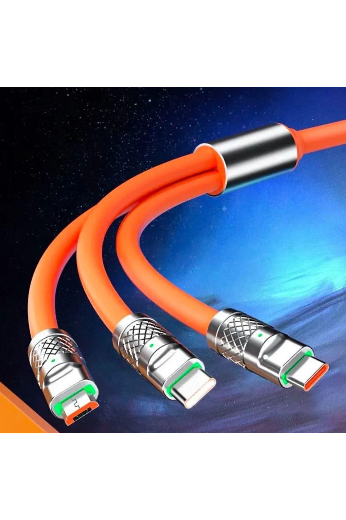 Tbl Dekor® 3 in 1 Type-C + Micro Usb + Lightning Hızlı Şarj Kablosu Silikon Kablo 1 Metre Opp Ambalaj