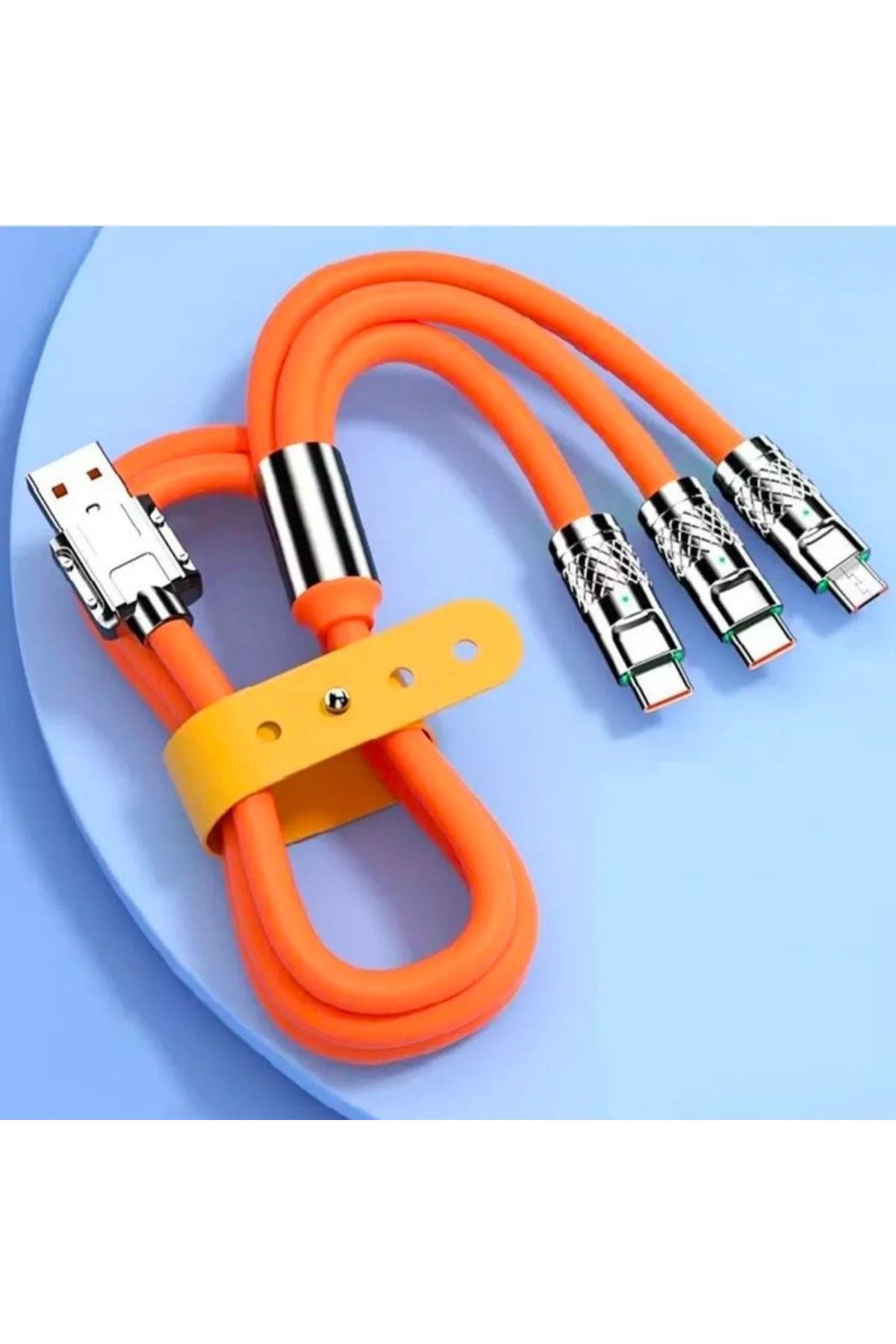 Tbl Dekor® 3 in 1 Type-C + Micro Usb + Lightning Hızlı Şarj Kablosu Silikon Kablo 1 Metre Opp Ambalaj