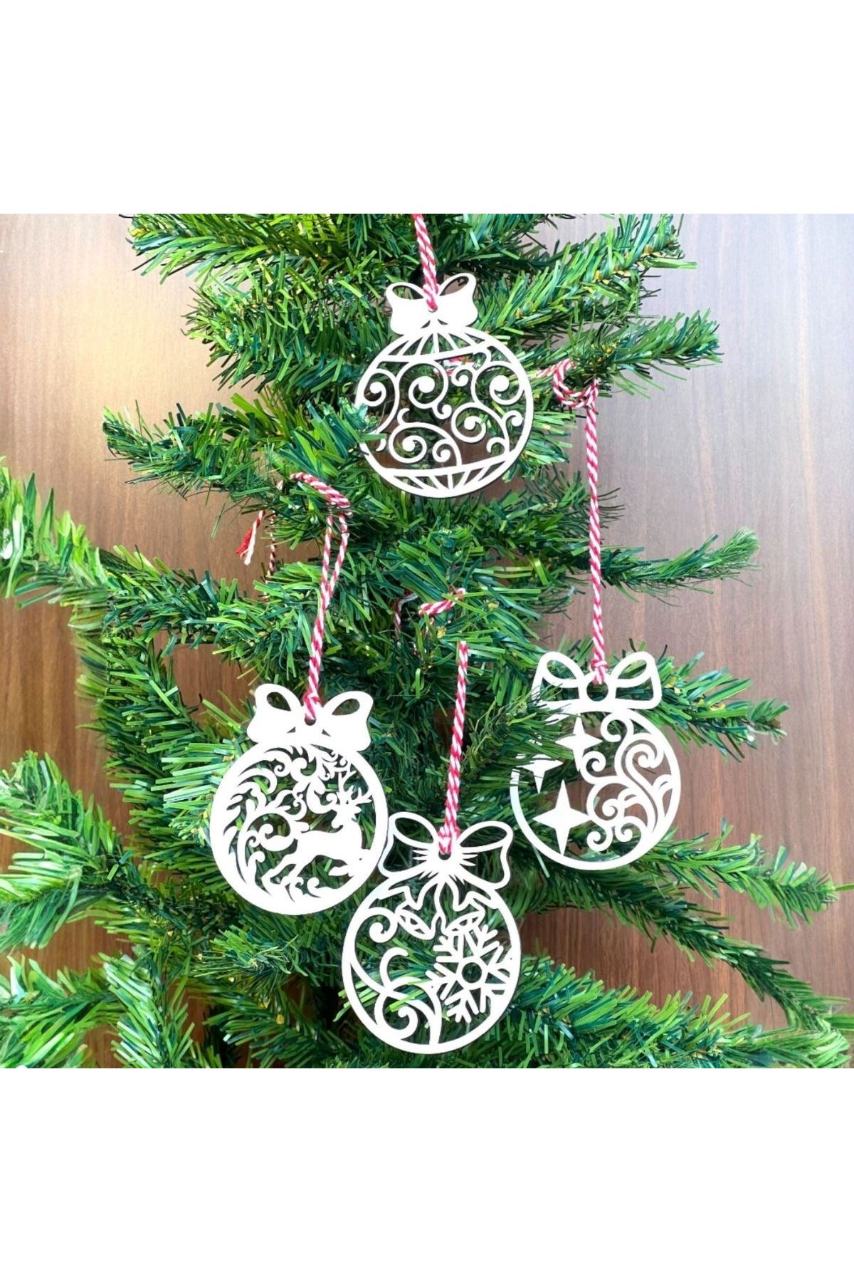 Tbl Dekor® 10 Parça Kırmızı Beyaz İpli Fiyonk Model Ahşap Yılbaşı Ağaç Süsü