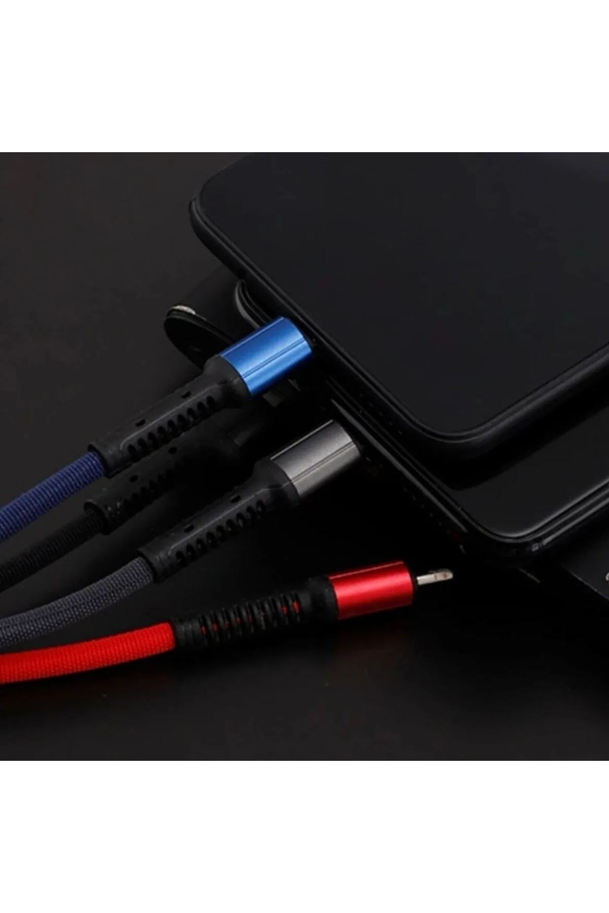 Tbl Dekor® Işıklı Anahtarlık Model 3 in 1 USB Çıkışlı MİKRO,TYPE-C ve İphone Uyumlu Şarj Kablosu