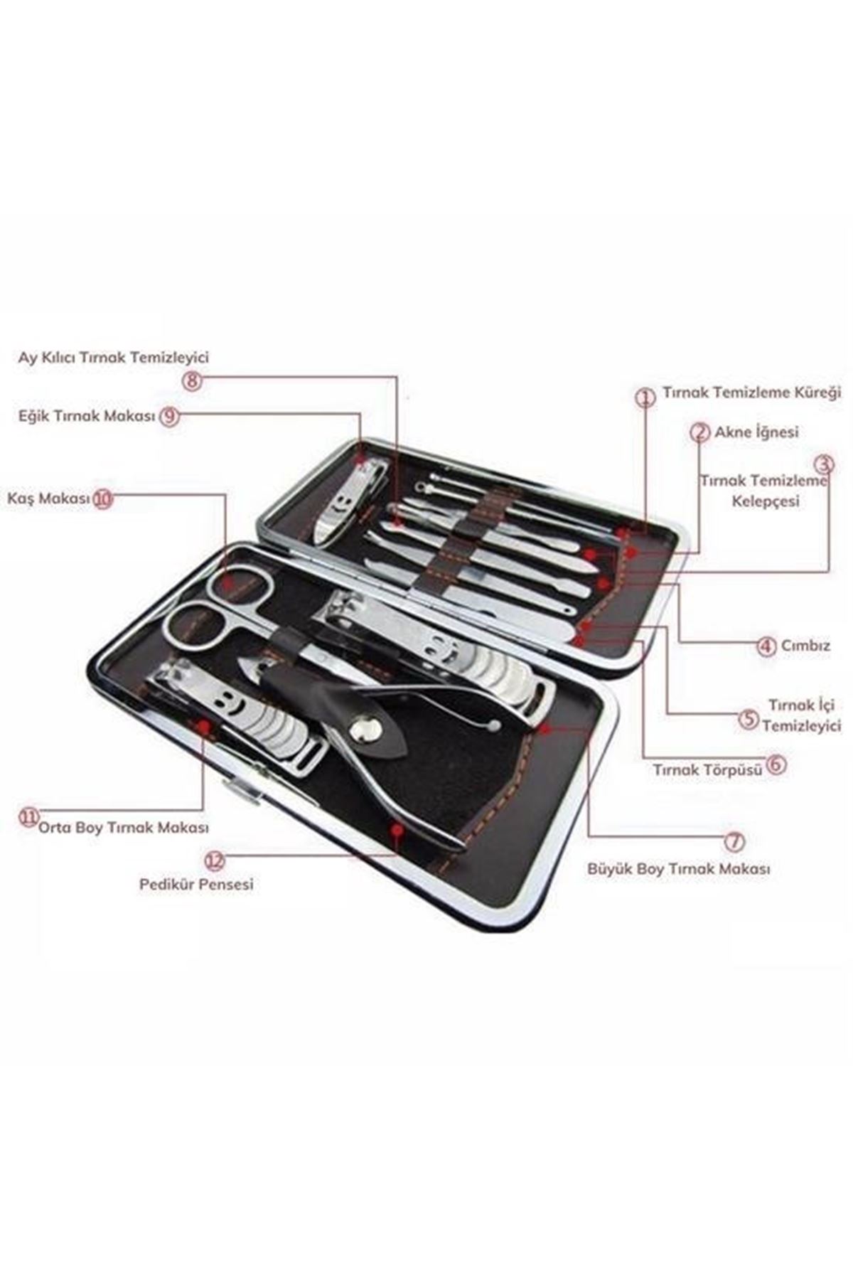 Tbl Dekor® Çantalı Manikür Pensi Profesyonel ve Manikür Pedikür Seti 13 Parça Tırnak Eti İtici Ve Cımbı