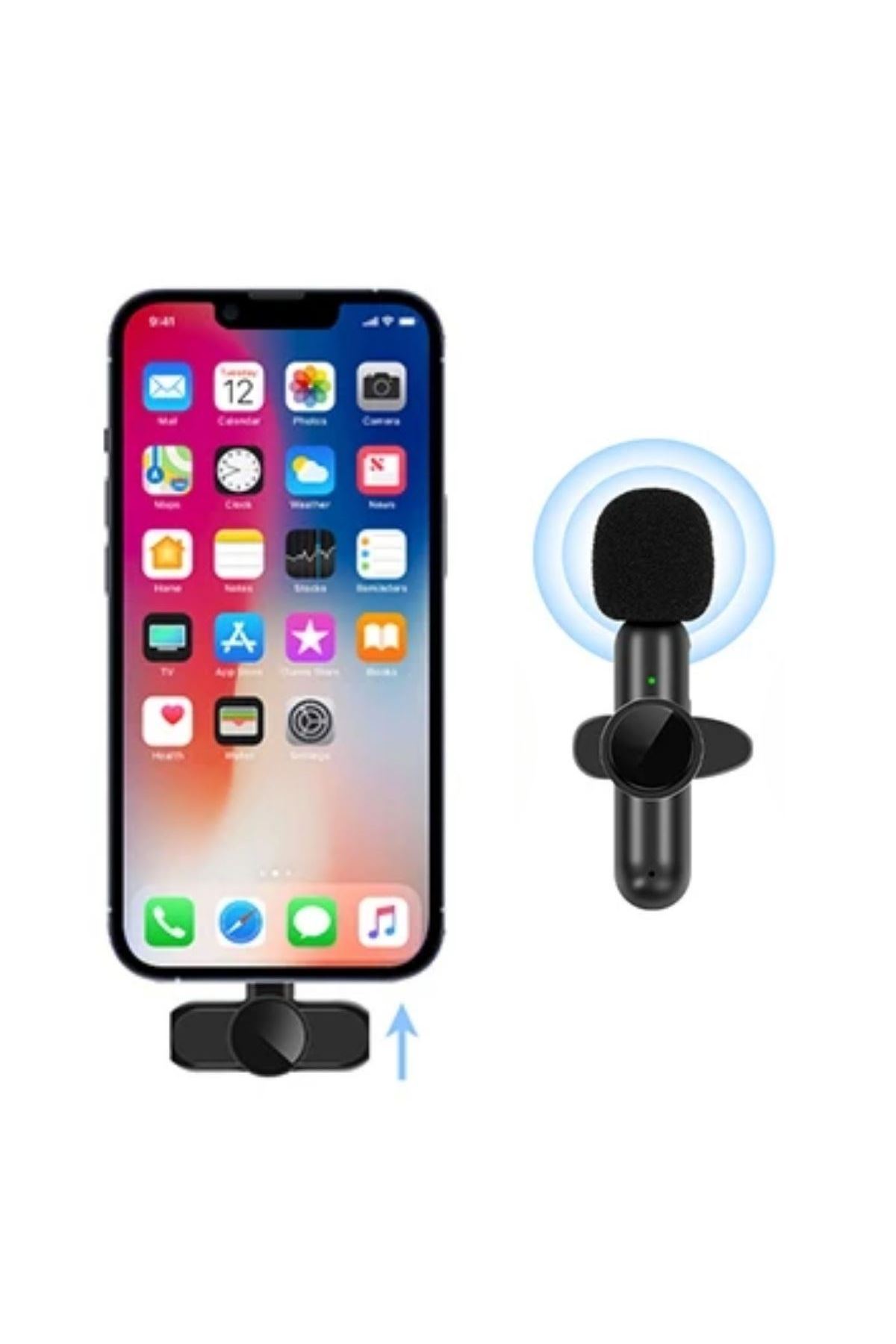 Tbl Dekor® Type C Uyumlu İphone Dönüştürücülü Kablosuz Yaka Mikrofonu Android ve İphone Uyumlu Mini Mikrofon