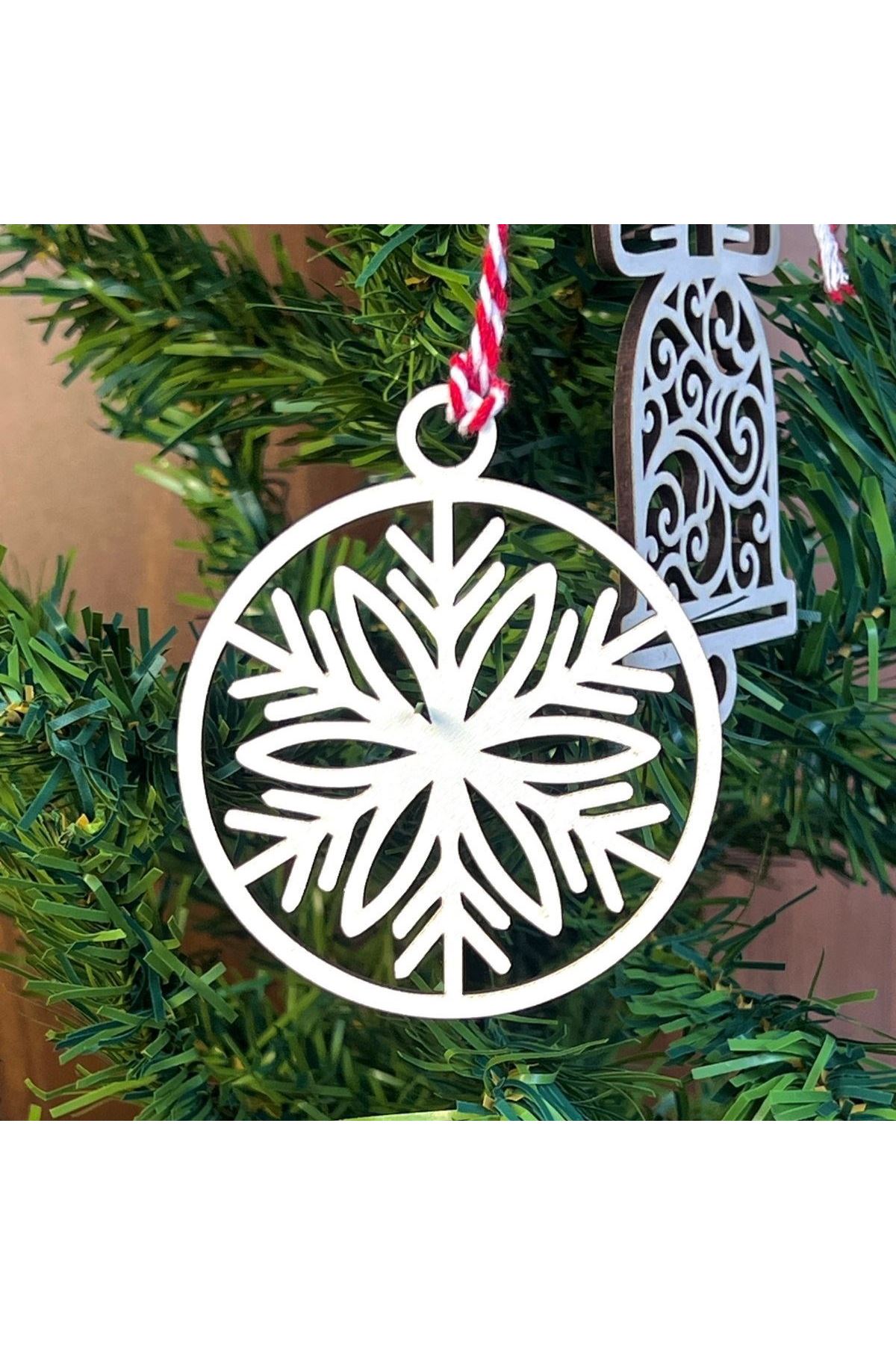 Tbl Dekor® 10 Parça Kırmızı Beyaz İpli Karışık Model Ahşap Yılbaşı Ağaç Süsü