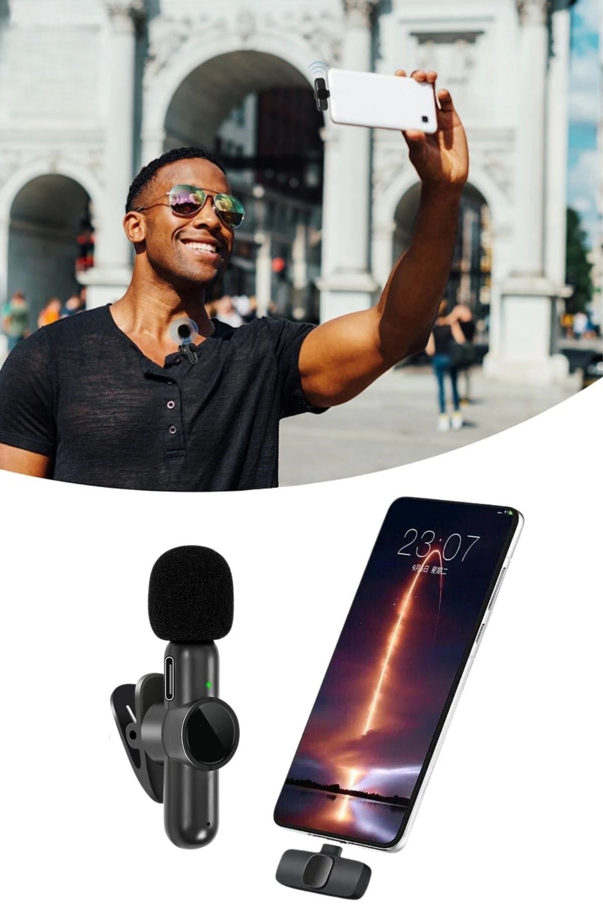 Tbl Dekor® Type C Uyumlu İphone Dönüştürücülü Kablosuz Yaka Mikrofonu Android ve İphone Uyumlu Mini Mikrofon