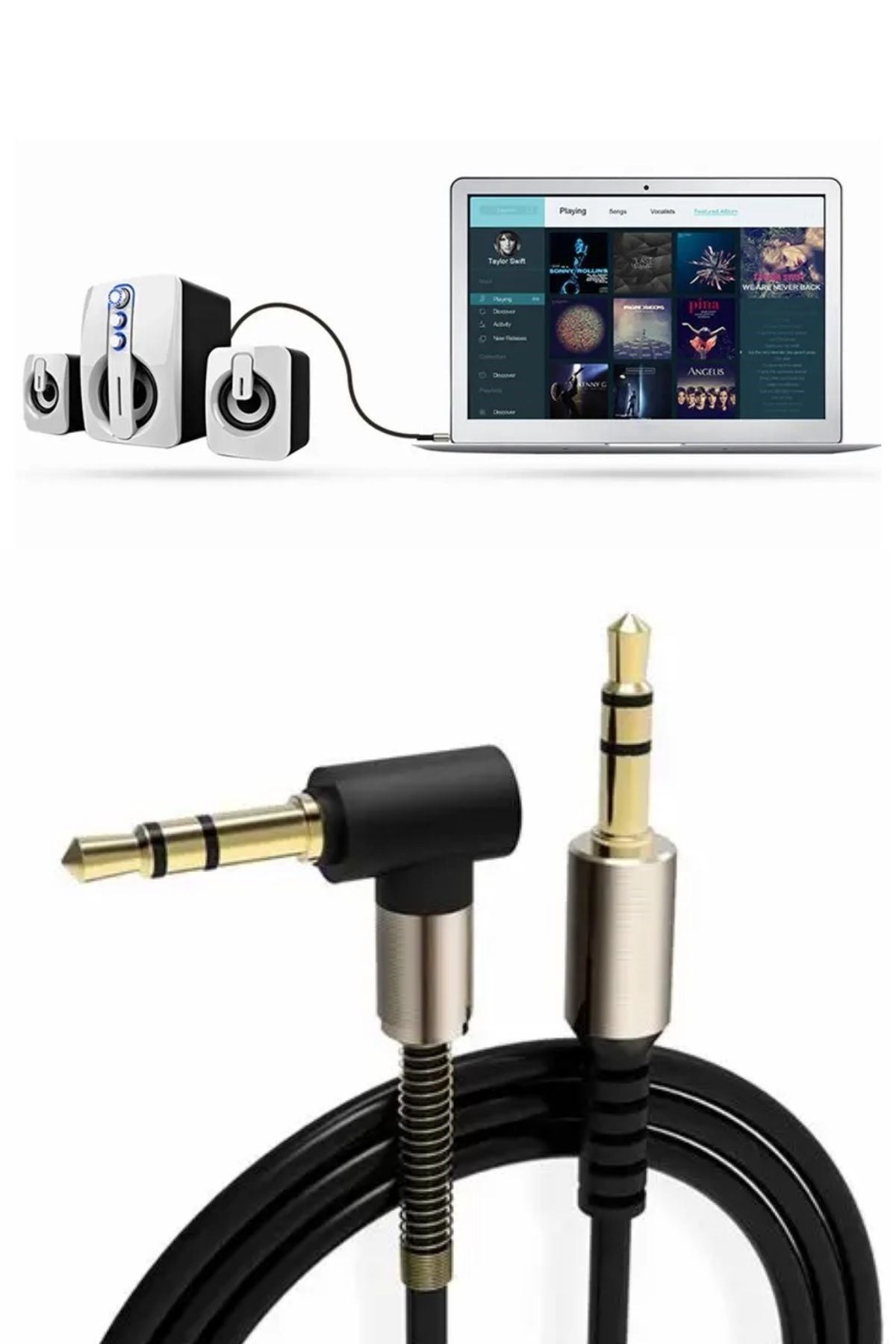 Tbl Dekor®  3.5mm AUX Kablosu Jak Erkek Erkek L Tipi 1 Metre Ses Aktarım Kablosu