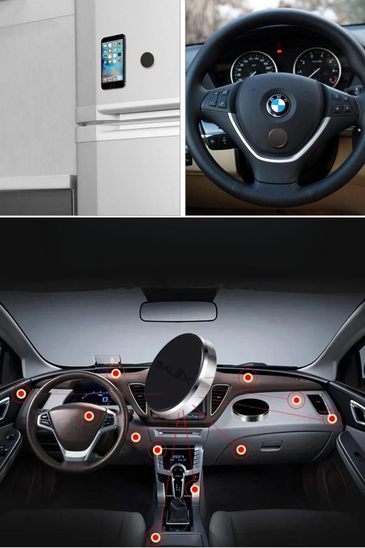 Tbl Dekor® Tüm Modellerle Uyumlu Manyetik Araç İçi Telefon Tutucu Çok Amaçlı Güçlü Mıknatıs Tutucu