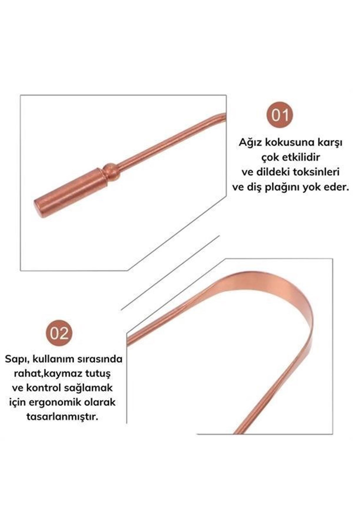 Tbl Dekor® Bakır Oil Pulling Yağ Çekme Dil Plak Temizleme Aleti Dil Fırçası Sıyırıcı Dil Kaşığı