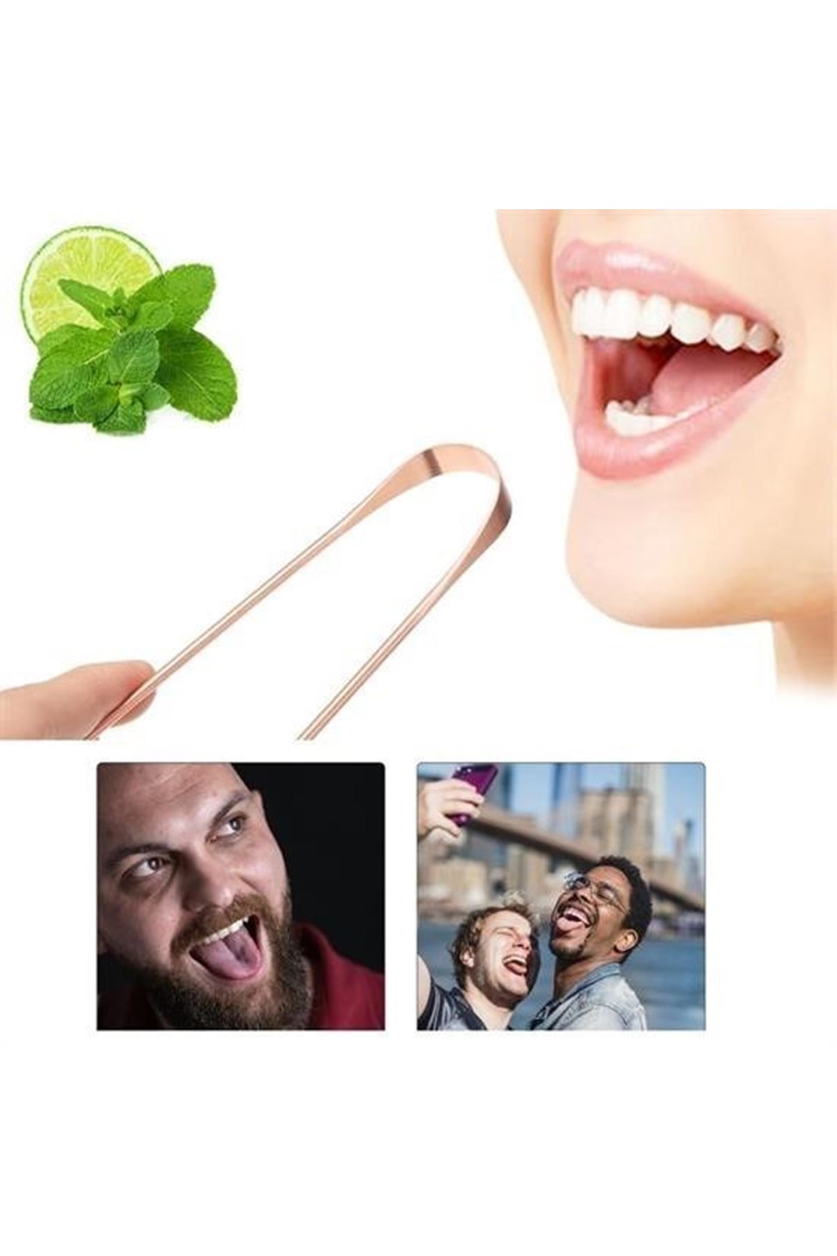 Tbl Dekor® Bakır Oil Pulling Yağ Çekme Dil Plak Temizleme Aleti Dil Fırçası Sıyırıcı Dil Kaşığı