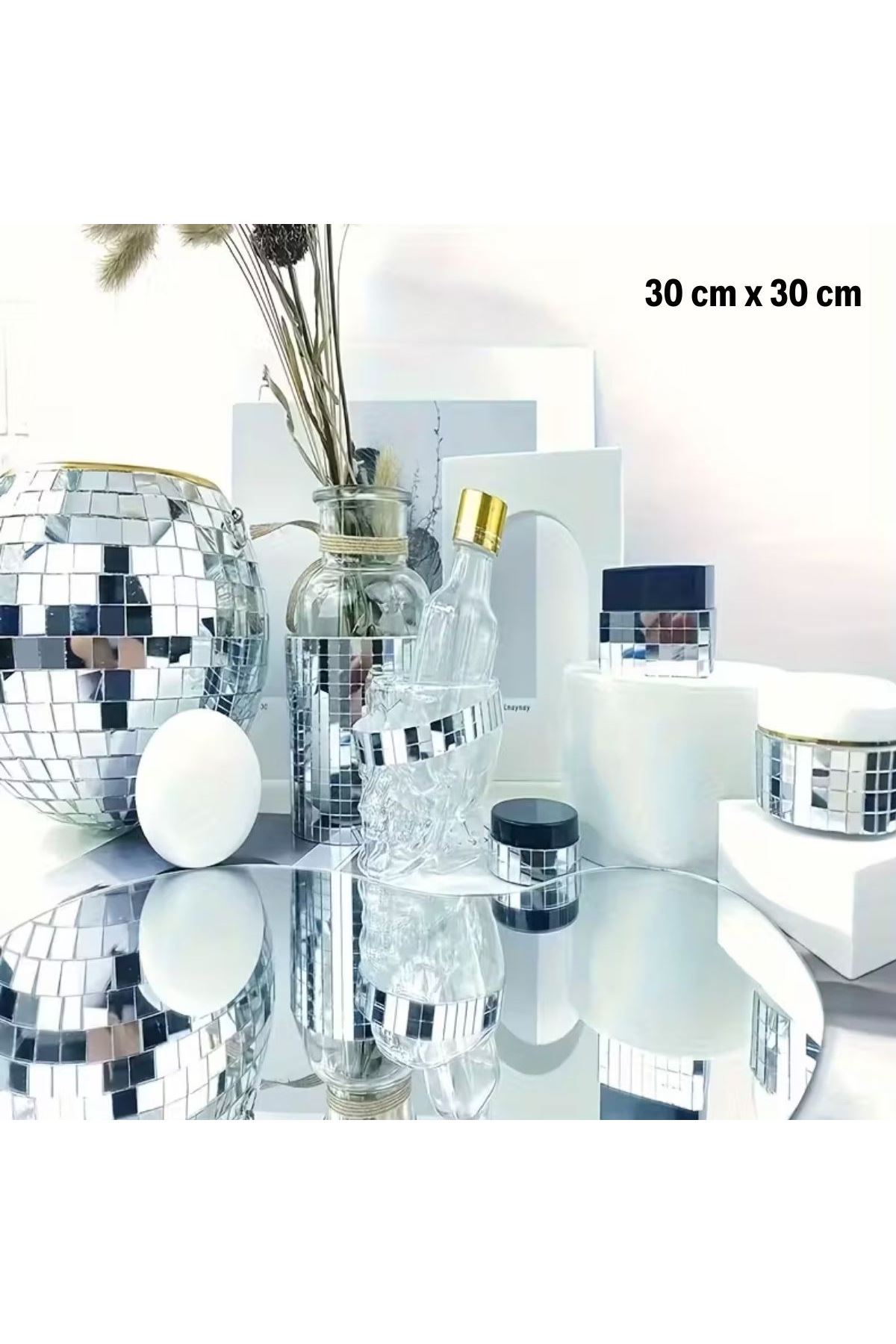 Tbl Dekor® Kare Silver Cam Mozaik Fayans Çıkartmaları El İşi Kare Cam Fayans Kendinden Yapışkanlı Aynalı Dekor Panel 30x30 Cm