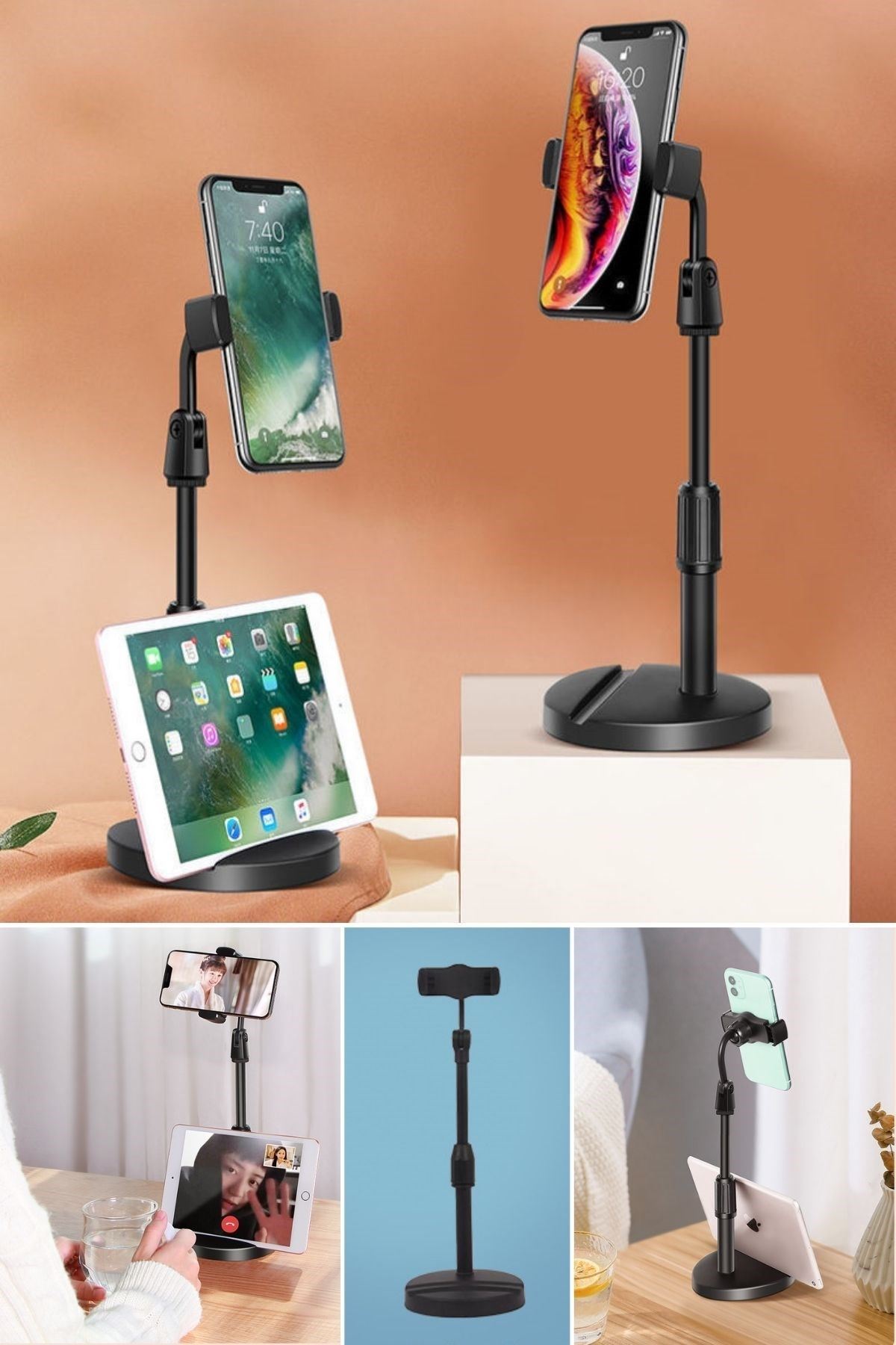 Tbl Dekor® Masa Üstü Tablet ve Telefon Tutucu Plastik Aparat Siyah Telefon Standı