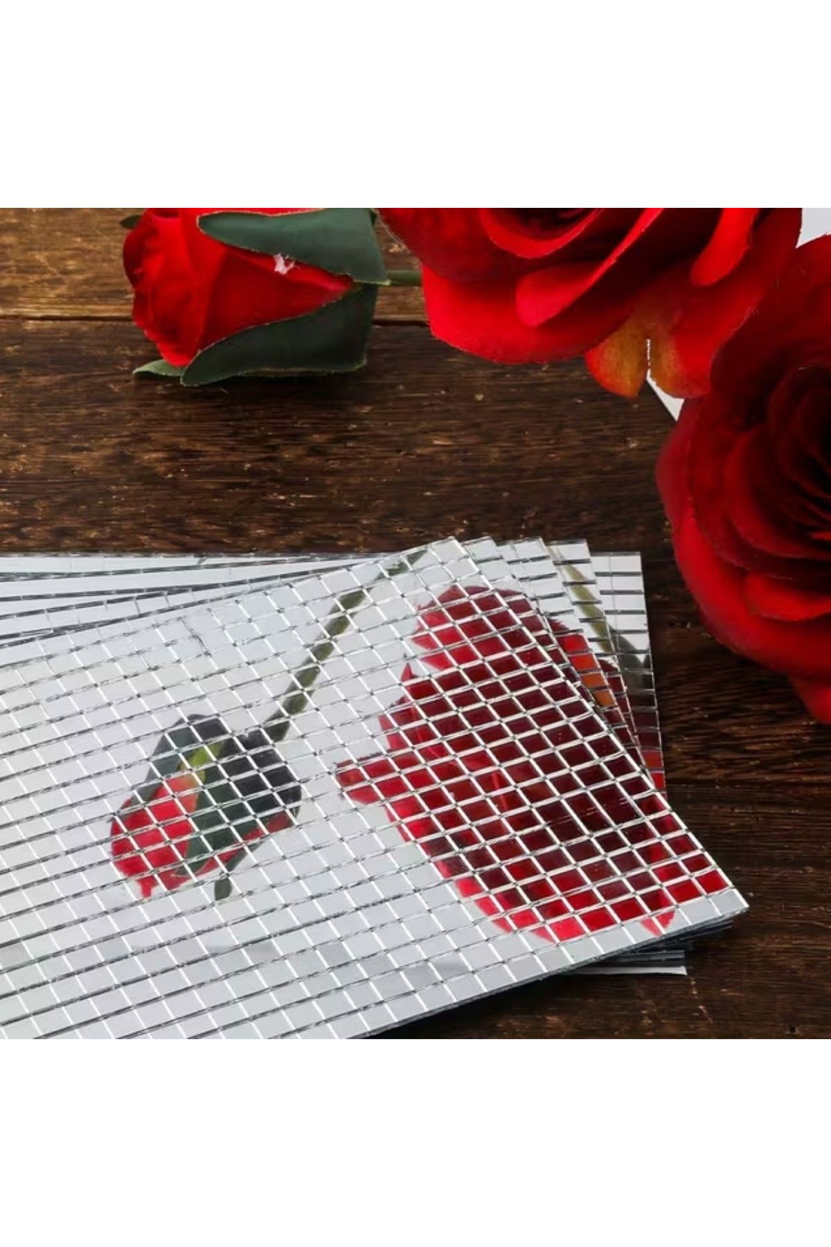 Tbl Dekor® Kare Silver Cam Mozaik Fayans Çıkartmaları El İşi Kare Cam Fayans Kendinden Yapışkanlı Aynalı Dekor Panel 30x30 Cm