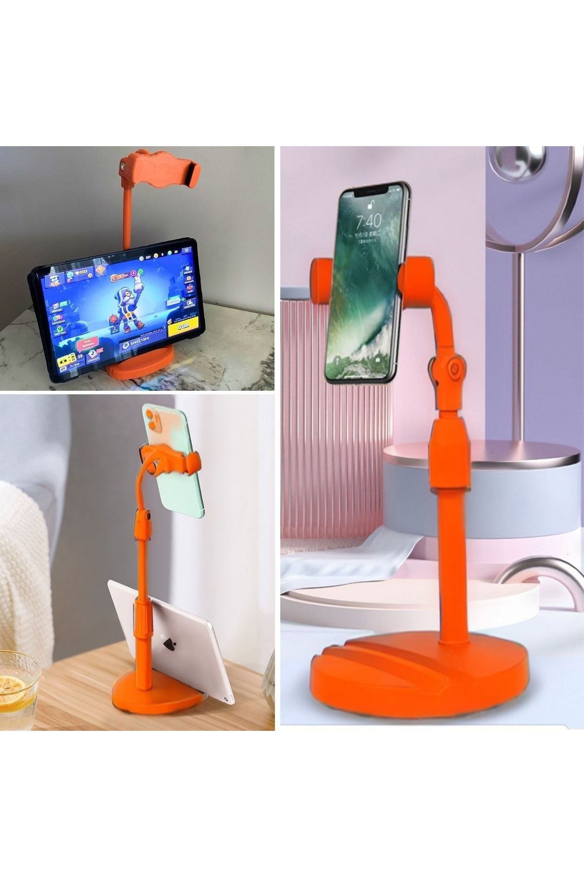 Tbl Dekor® Masa Üstü Tablet ve Telefon Tutucu Plastik Aparat Turuncu Telefon Standı