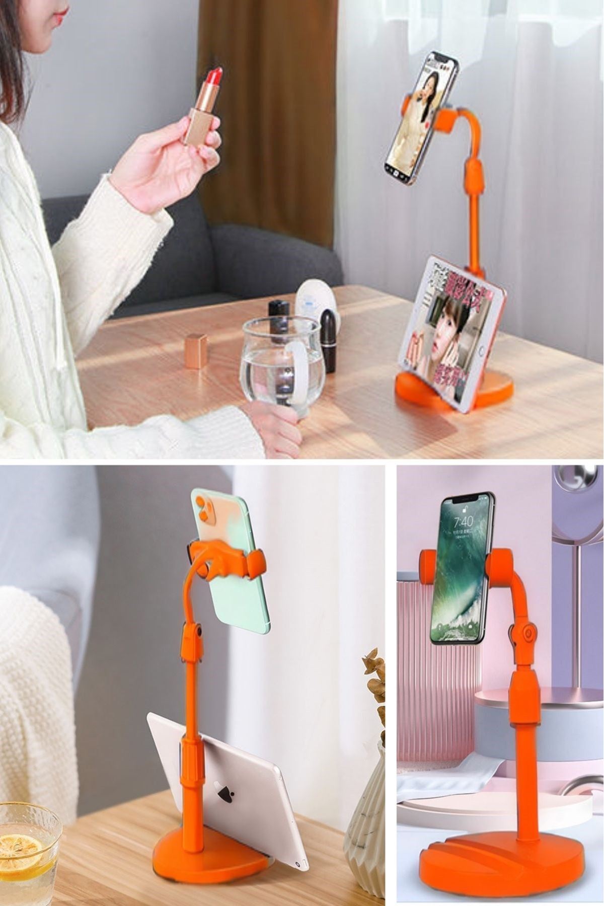 Tbl Dekor® Masa Üstü Tablet ve Telefon Tutucu Plastik Aparat Turuncu Telefon Standı