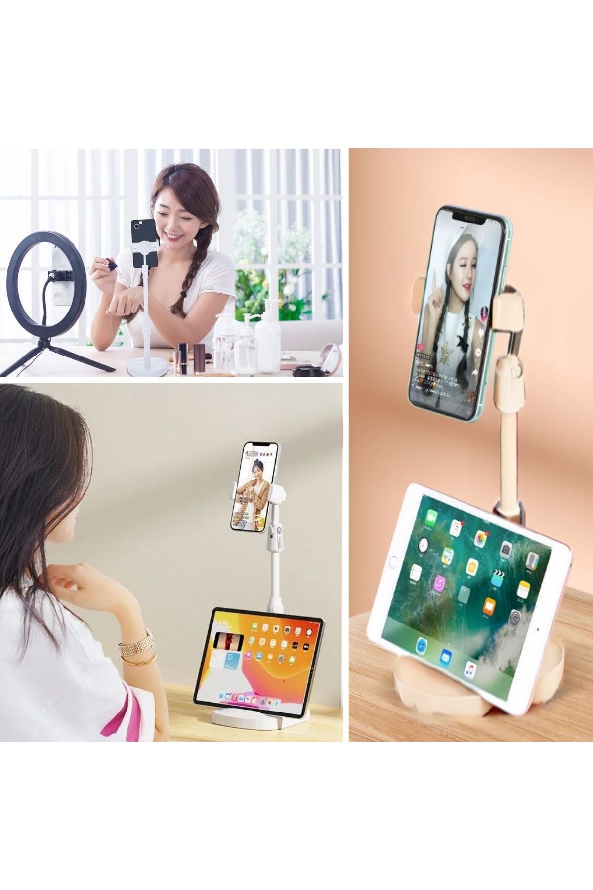 Tbl Dekor® Masa Üstü Tablet ve Telefon Tutucu Plastik Aparat Beyaz Telefon Standı