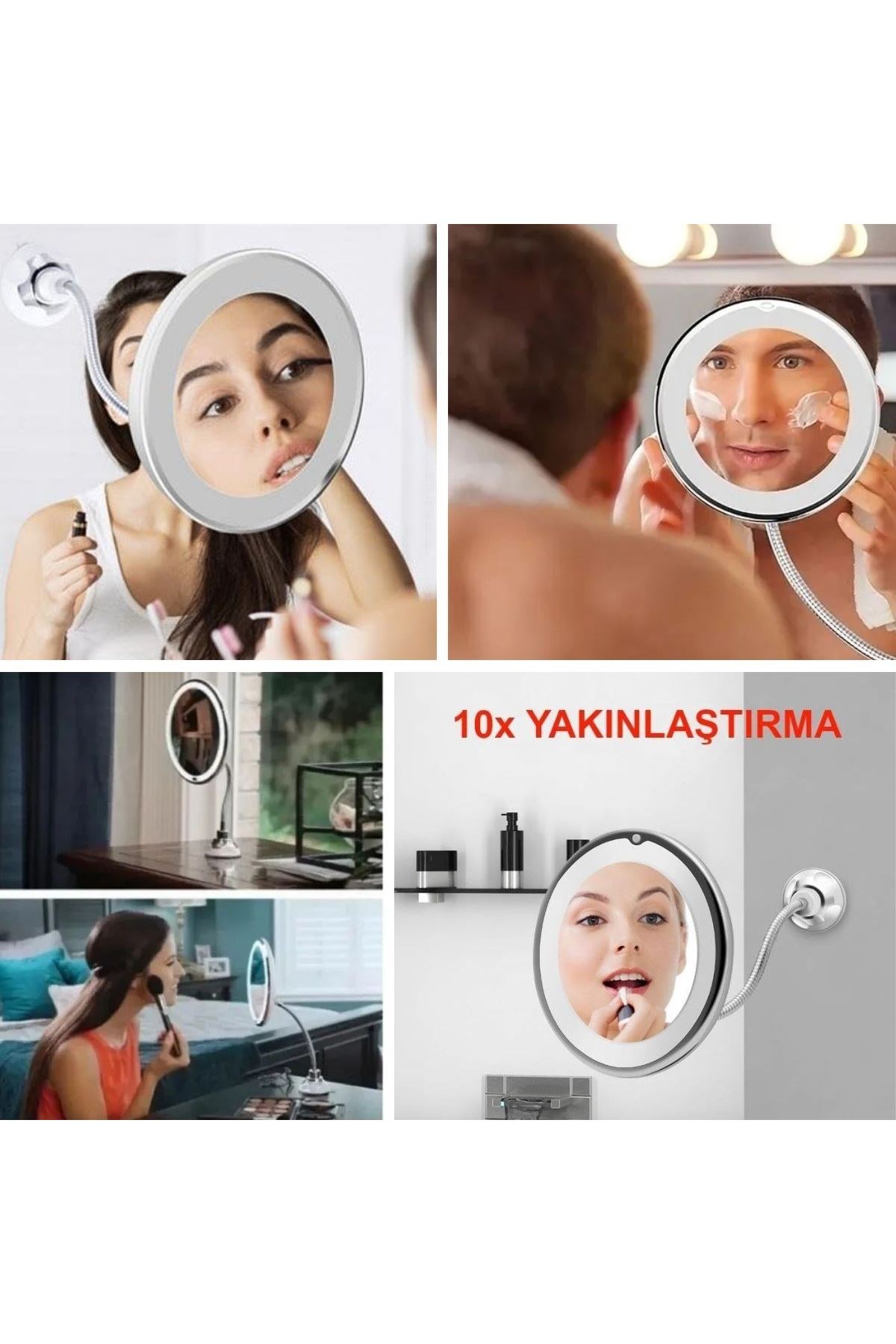 Tbl Dekor® 360° Döner Esnek Makyaj Aynası – 10X Büyüteçli, Güçlü Vantuzlu Detay Görüntüleme Çok Açılı Makyaj & Cilt Bakım Aynası