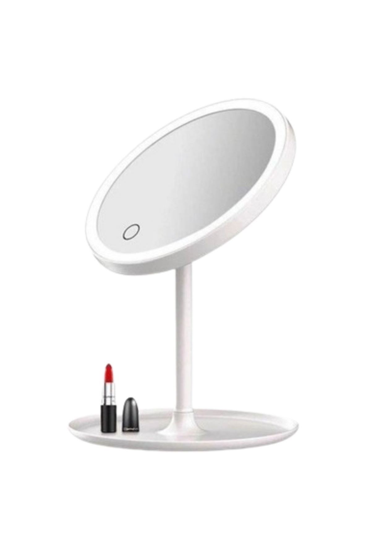 Tbl Dekor® LED Işıklı Yuvarlak Makyaj Aynası – Dokunmatik Ayarlanabilir Işık Tonlu, 360° Döner Masaüstü Profesyonel Makyaj ve Cilt Bakım Aynası