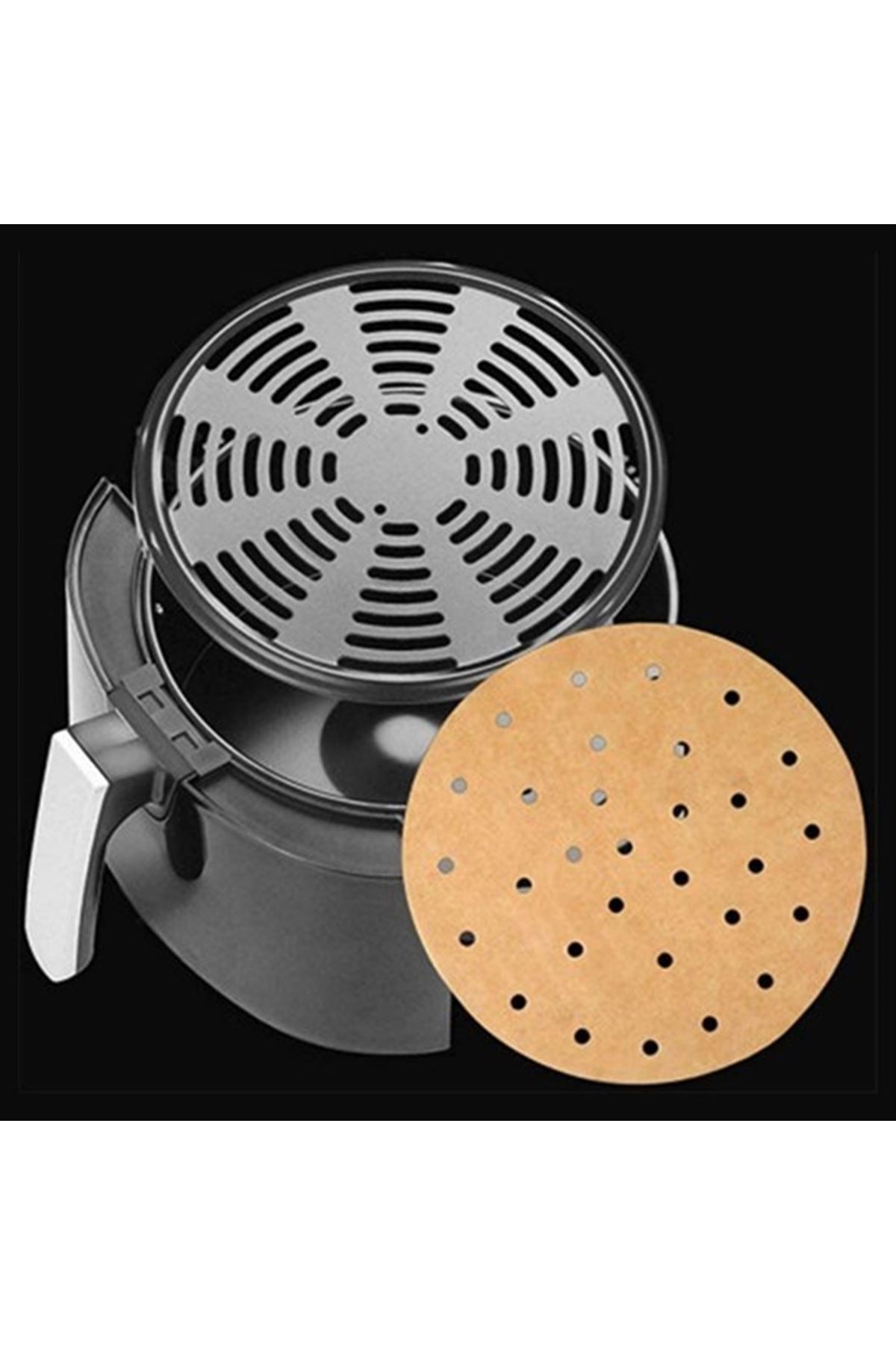 50 Adet Air Fryer Pişirme Kağıdı Tek Kullanımlık Hava Fritöz Yapışmaz Yağlı Kağıt Delikli Model