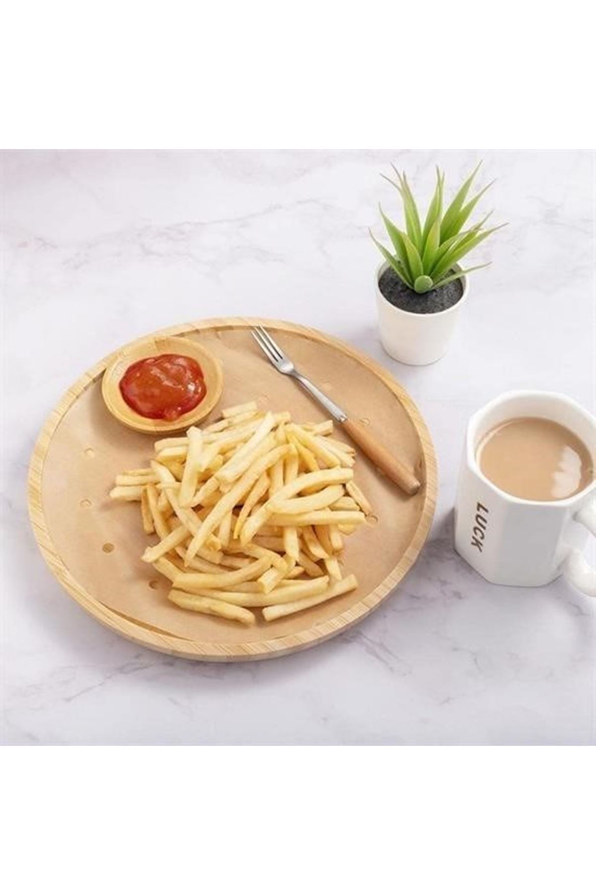 100 Adet  Air Fryer Pişirme Kağıdı Tek Kullanımlık Hava Fritözü Yuvarlak Delikli Model