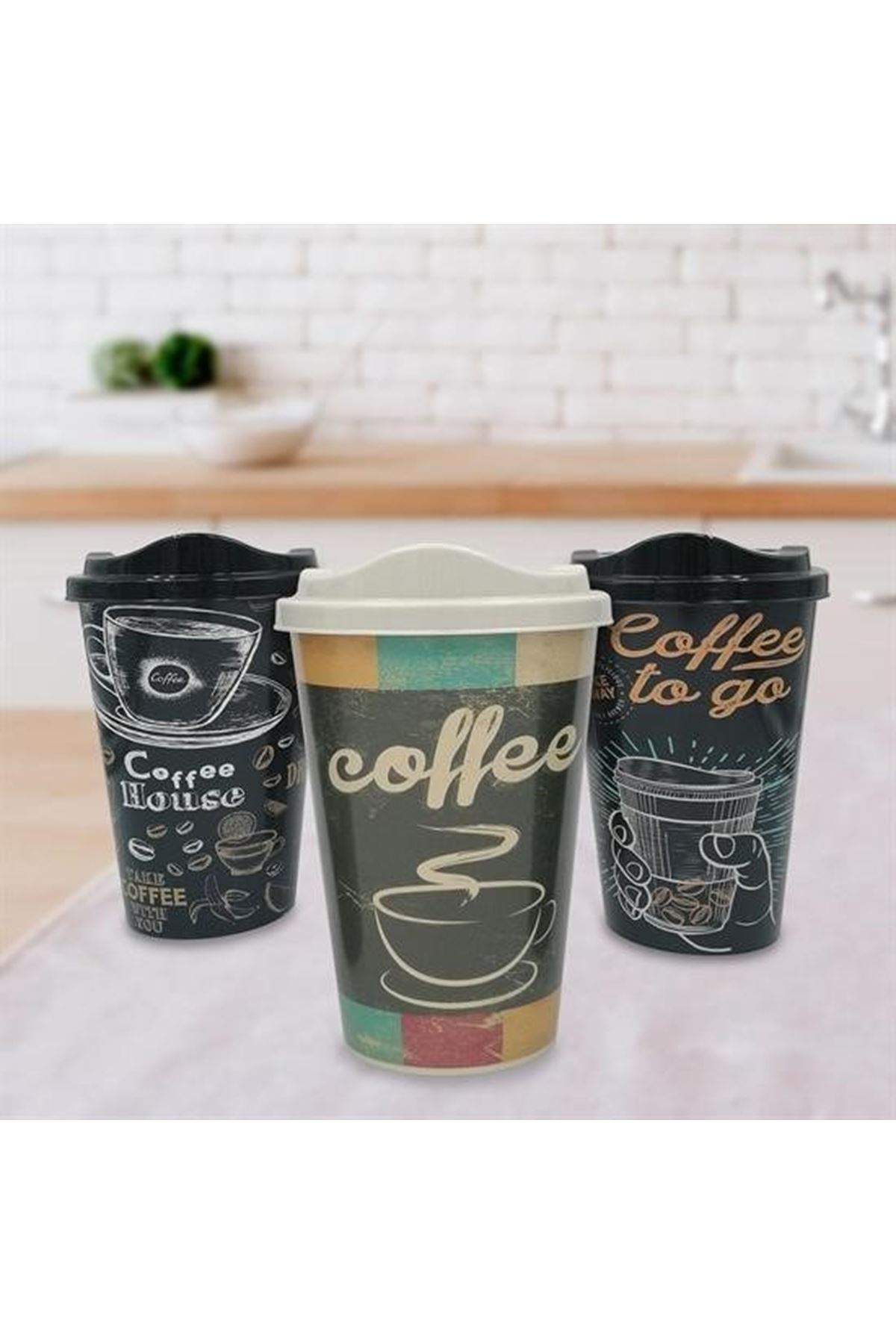 Tbl Dekor® 3 Adet Kahve Bardağı Seti Dekoratif Plastik Kahve Muhafaza Bardağı