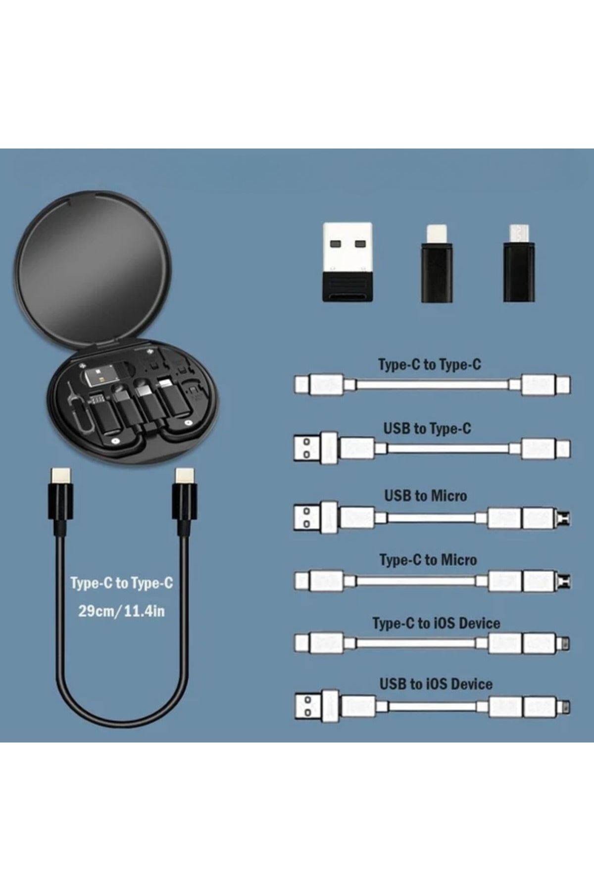 Tbl Dekor® 60w Destekli Kablo Kutusu Seyahat Kablo Seti 5'i 1 arada USB Type-C Şarj Kablosu Seti