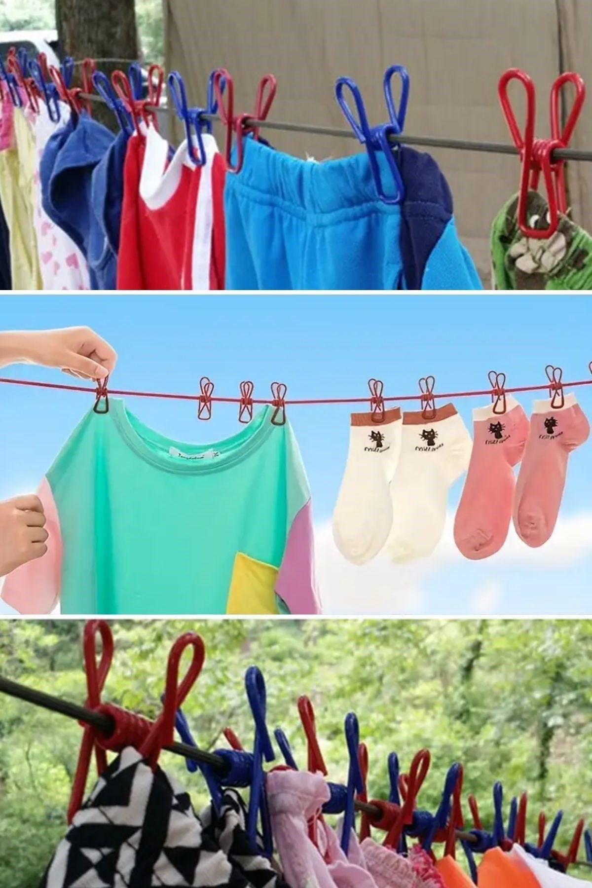 Tbl Dekor® Taşınabilir Seyahat Çamaşır İpi 12 Mandallı Klipsli Lastikli Çamaşır Mandalları