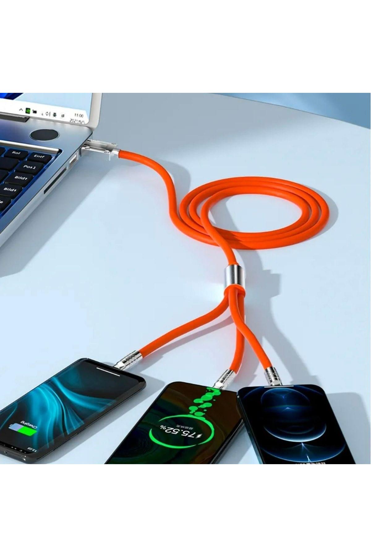 Tbl Dekor®  3 Şarj Aleti 1 Arada Çinko Alaşım Hızlı Şarj Kablosu Turuncu