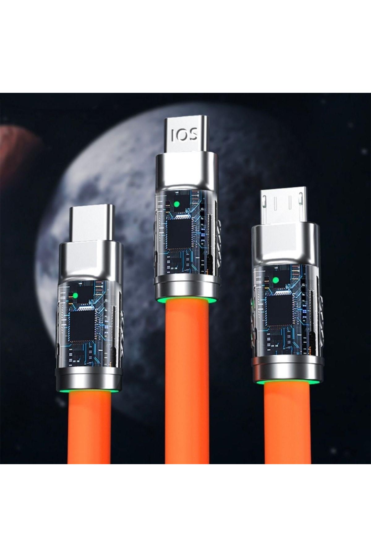 Tbl Dekor®  3 Şarj Aleti 1 Arada Çinko Alaşım Hızlı Şarj Kablosu Turuncu