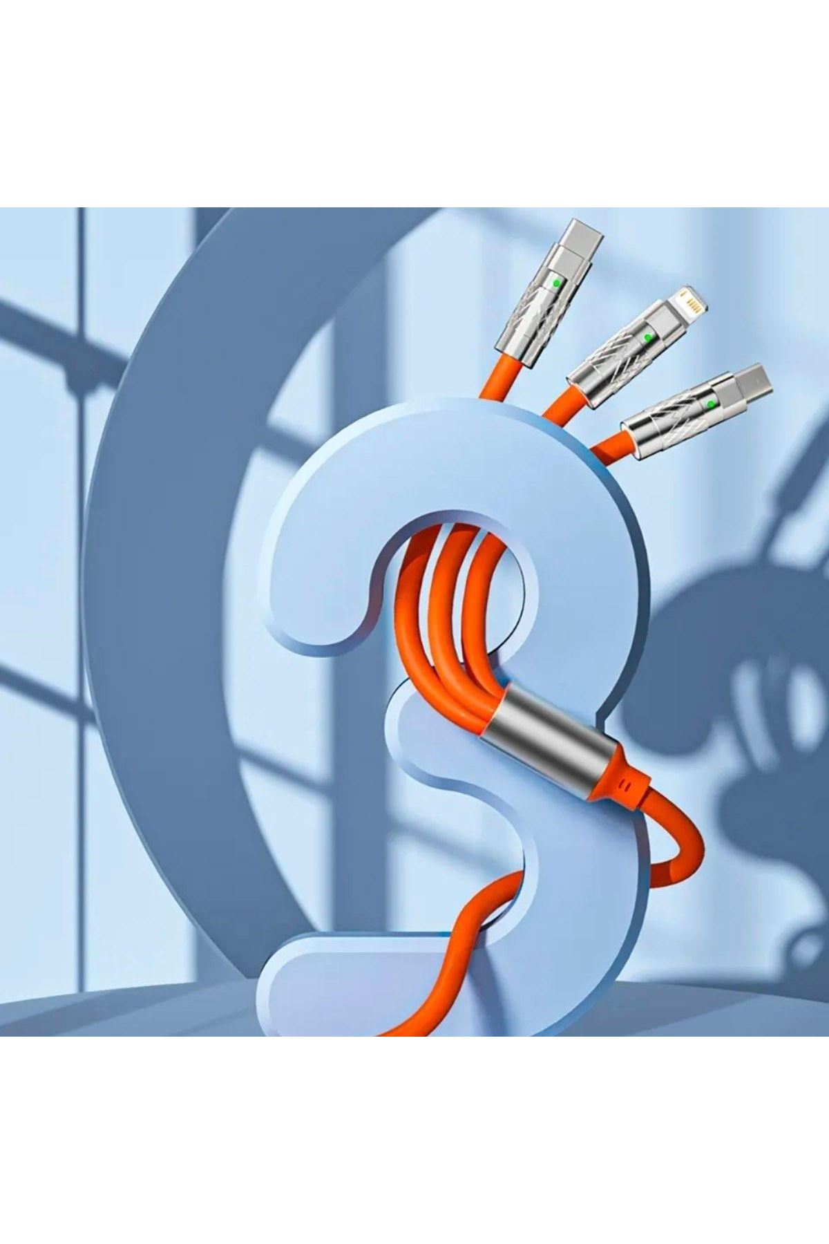 Tbl Dekor®  3 Şarj Aleti 1 Arada Çinko Alaşım Hızlı Şarj Kablosu Turuncu