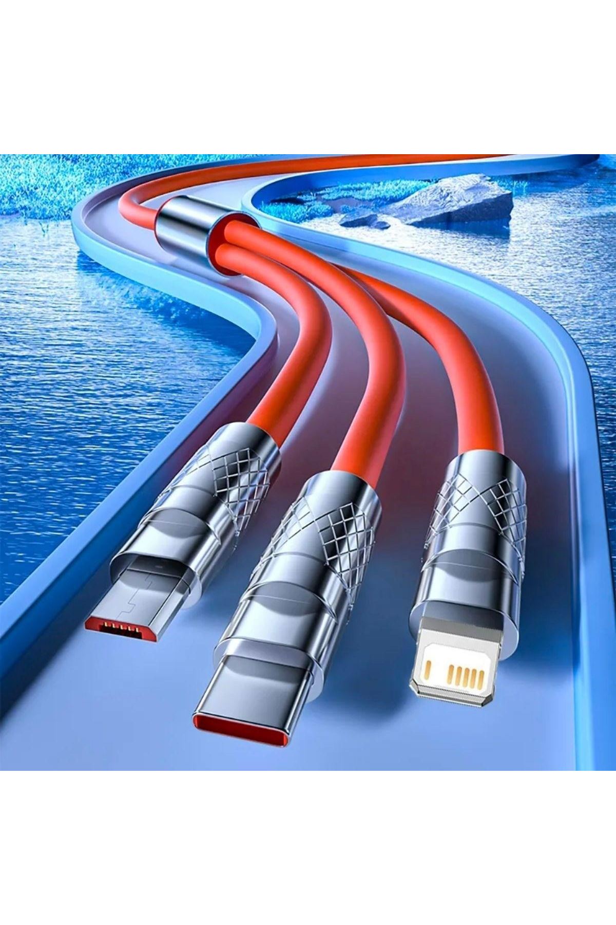 Tbl Dekor®  3 Şarj Aleti 1 Arada Çinko Alaşım Hızlı Şarj Kablosu Turuncu