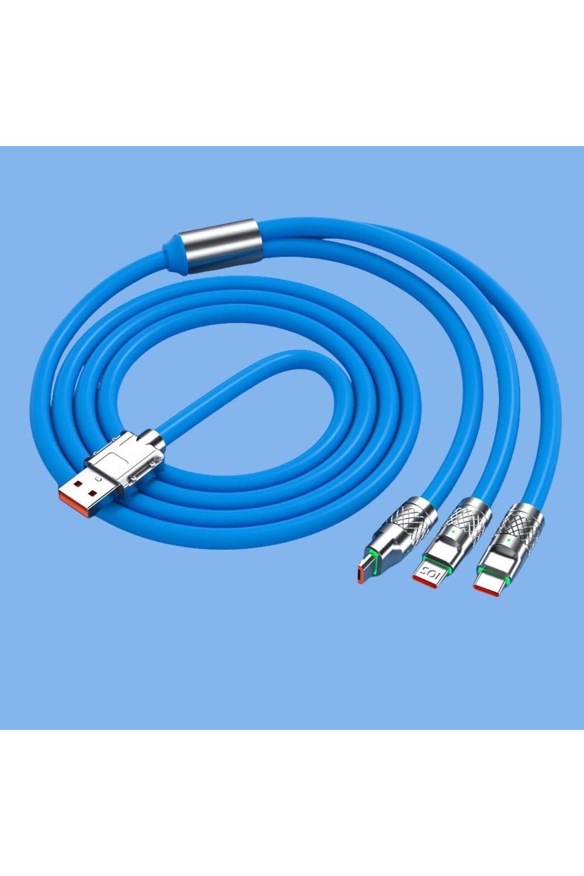 Tbl Dekor®Kutulu  3 Şarj Aleti 1 Arada Çinko Alaşım Hızlı Şarj Kablosu Mavi 3 in 1