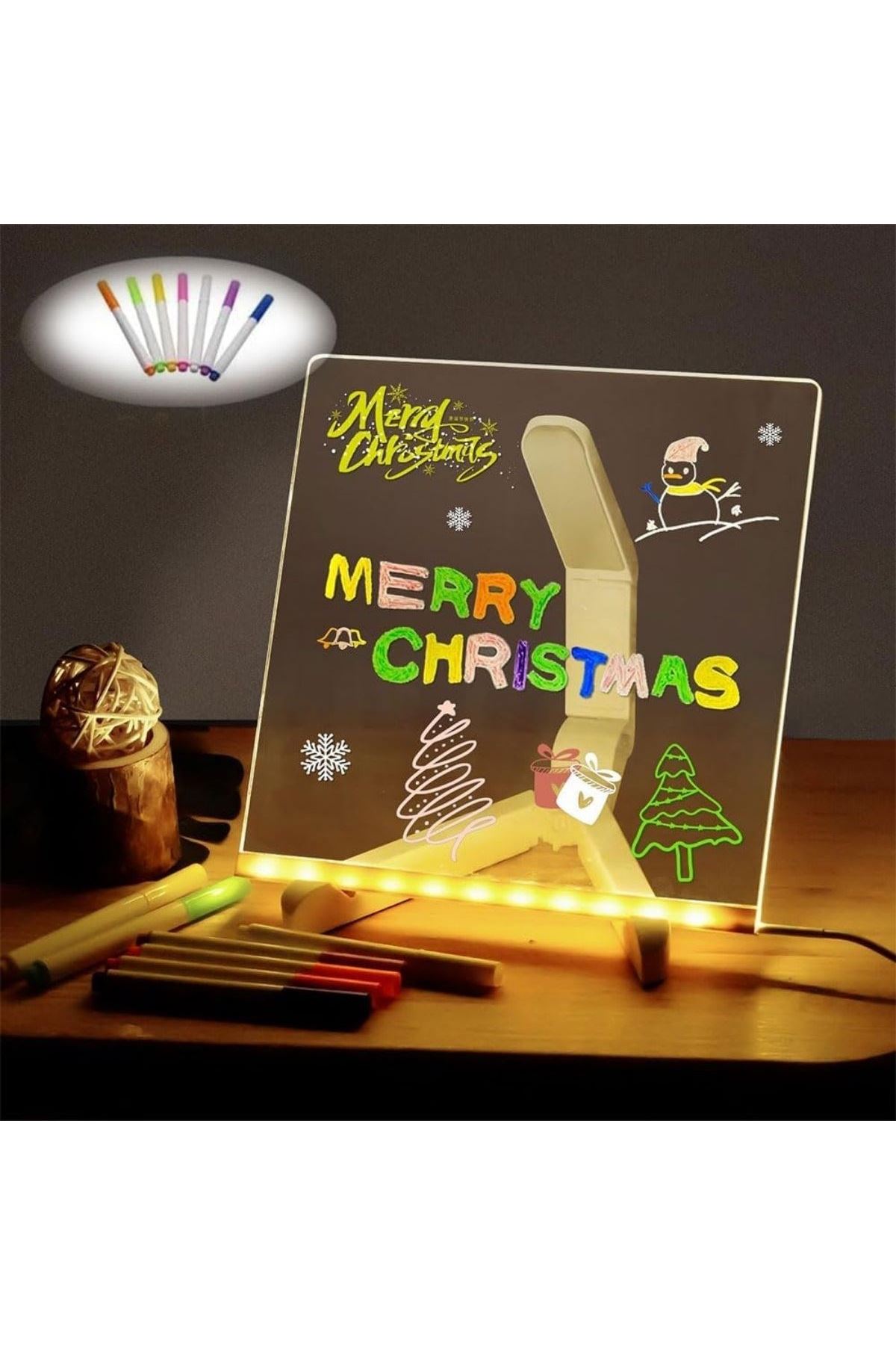 Tbl Dekor® LED Işıklı Kendiliğinden Renkli Fosforlu Kalemli Kare Yazı Panosu 20x20 cm