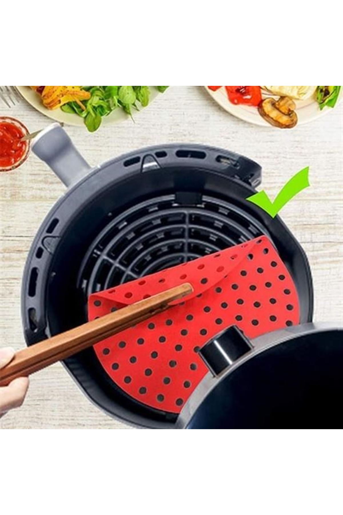 Tbl Dekor® Renkli Isıya Dayanıklı Yıkanılabilir Silikon Fırın Ve Airfryer Yuvarlak Pişirme Matı 23 Cm