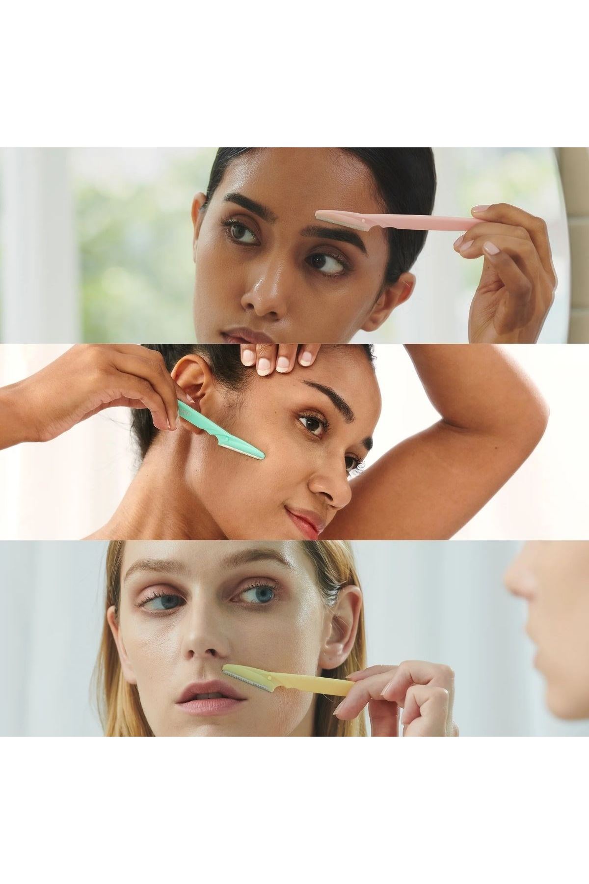 Tbl Dekor® 3’lü Kadın Kaş Usturası Seti – Hassas Ciltler İçin Güvenli Yüz Tüy Temizleme Bıçağı