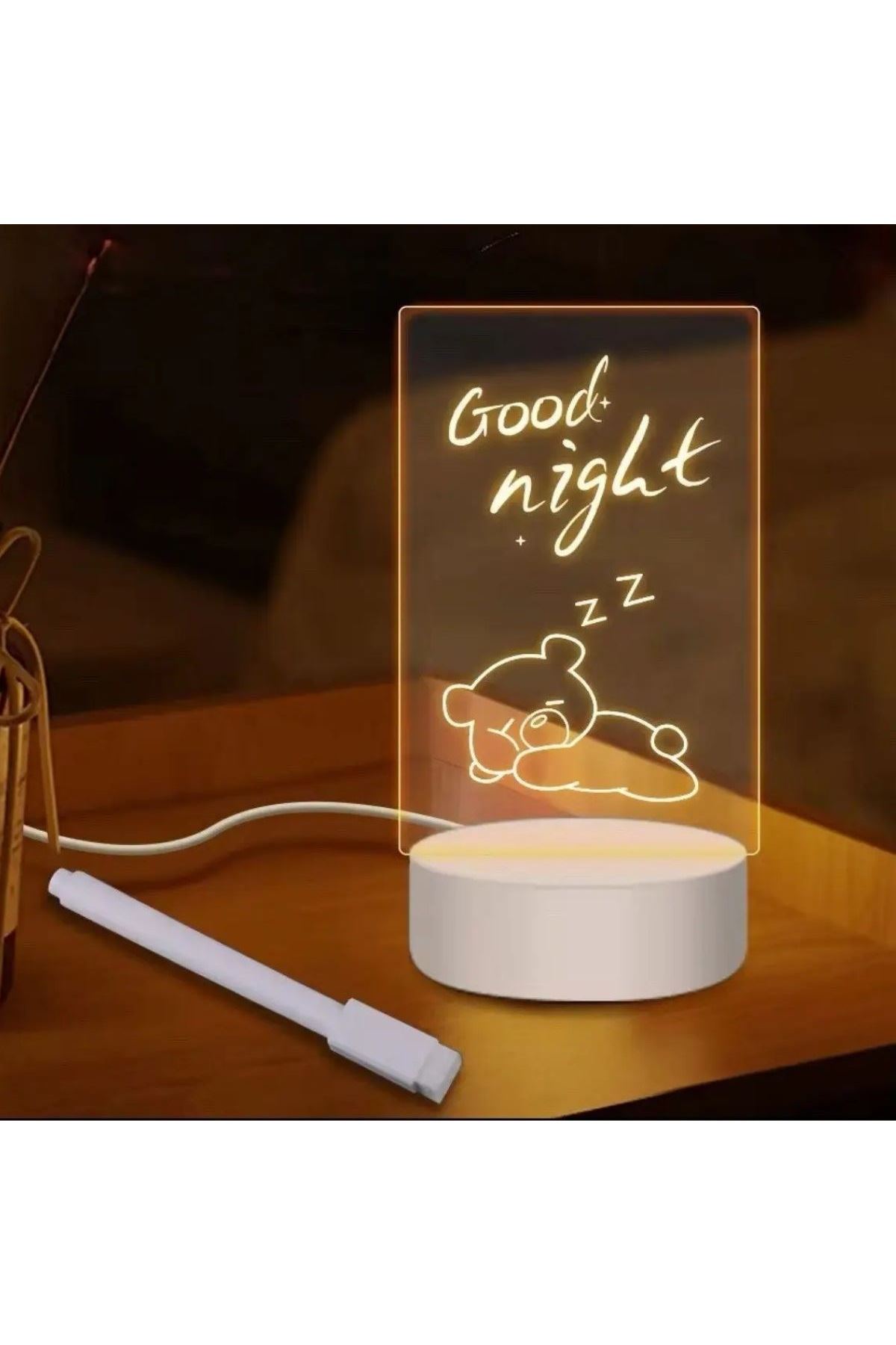 Tbl Dekor® USB Kablolu Işıklı Kendiliğinden Beyaz Kalemli-Silgili Kreatif 3D Görselleştirme LED Lambası