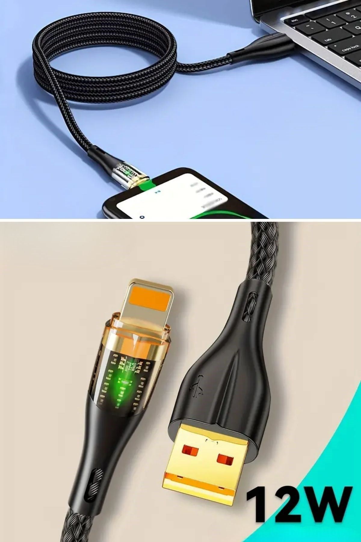 Tbl Dekor® Led Işık Uçlu Sağlam İp Kablolu USB to Lightning Hızlı Şarj Kablosu