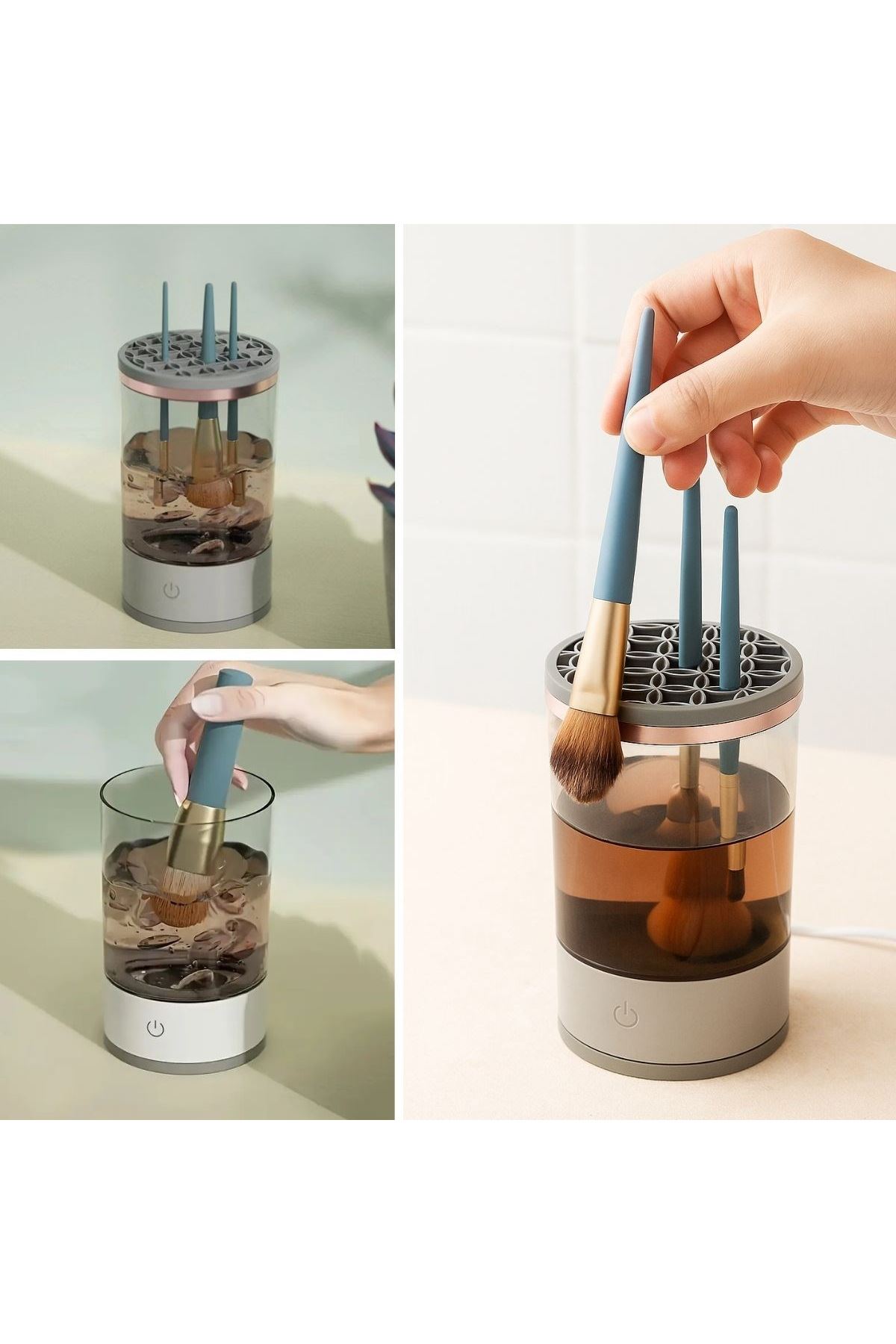 Tbl Dekor® USB Şarjlı Makyaj Fırçası Temizleyici Aparat Hızlı Kurutmalı, Çok Yönlü Fırça Temizleyici