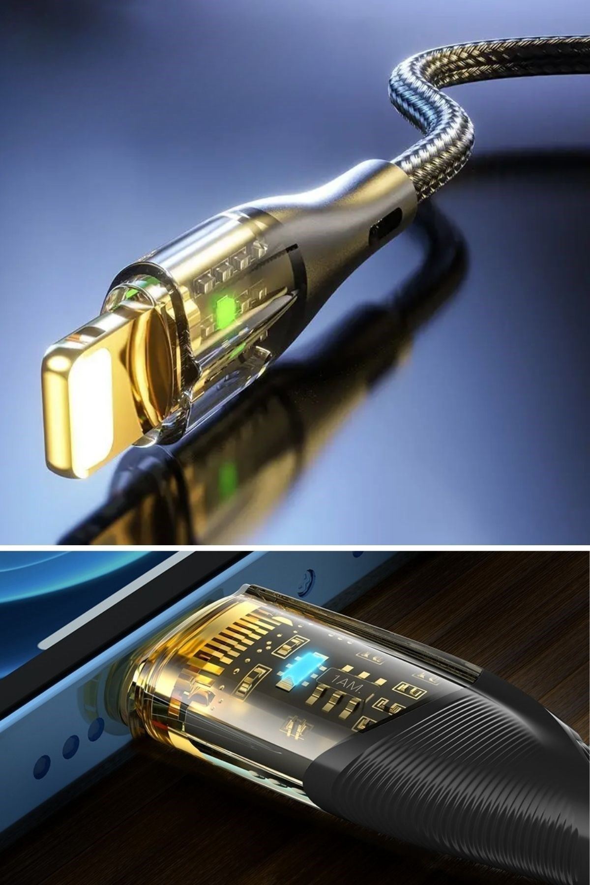 Tbl Dekor® Led Işık Uçlu Sağlam İp Kablolu USB to Lightning Hızlı Şarj Kablosu