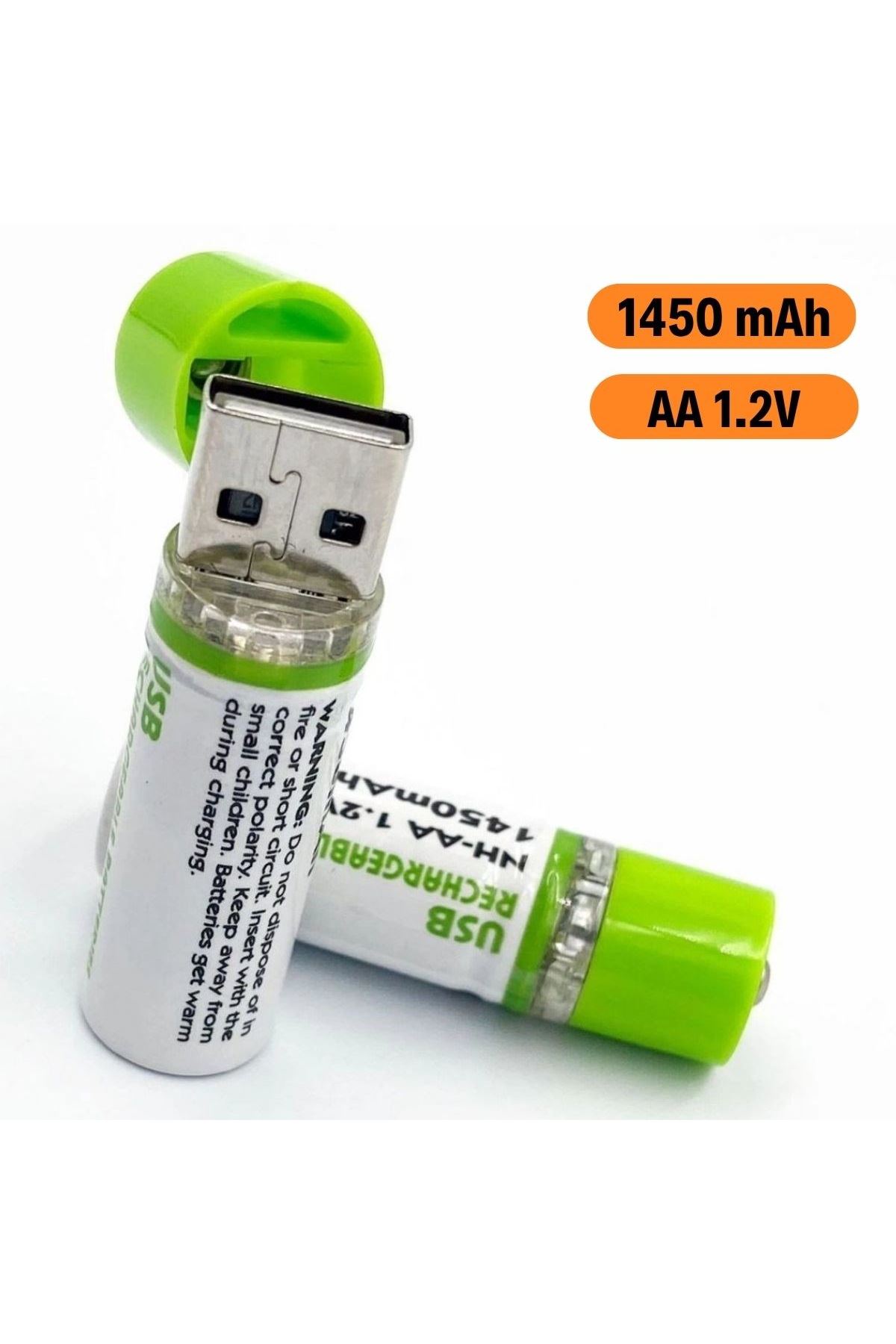Tbl Dekor® USB Şarjlı 1450mAh AA 1.2V Lityum Kalem Pil – 2’li Set, Tekrar Şarj Edilebilir Uzun Ömürlü Dönüştürülebilir Batarya