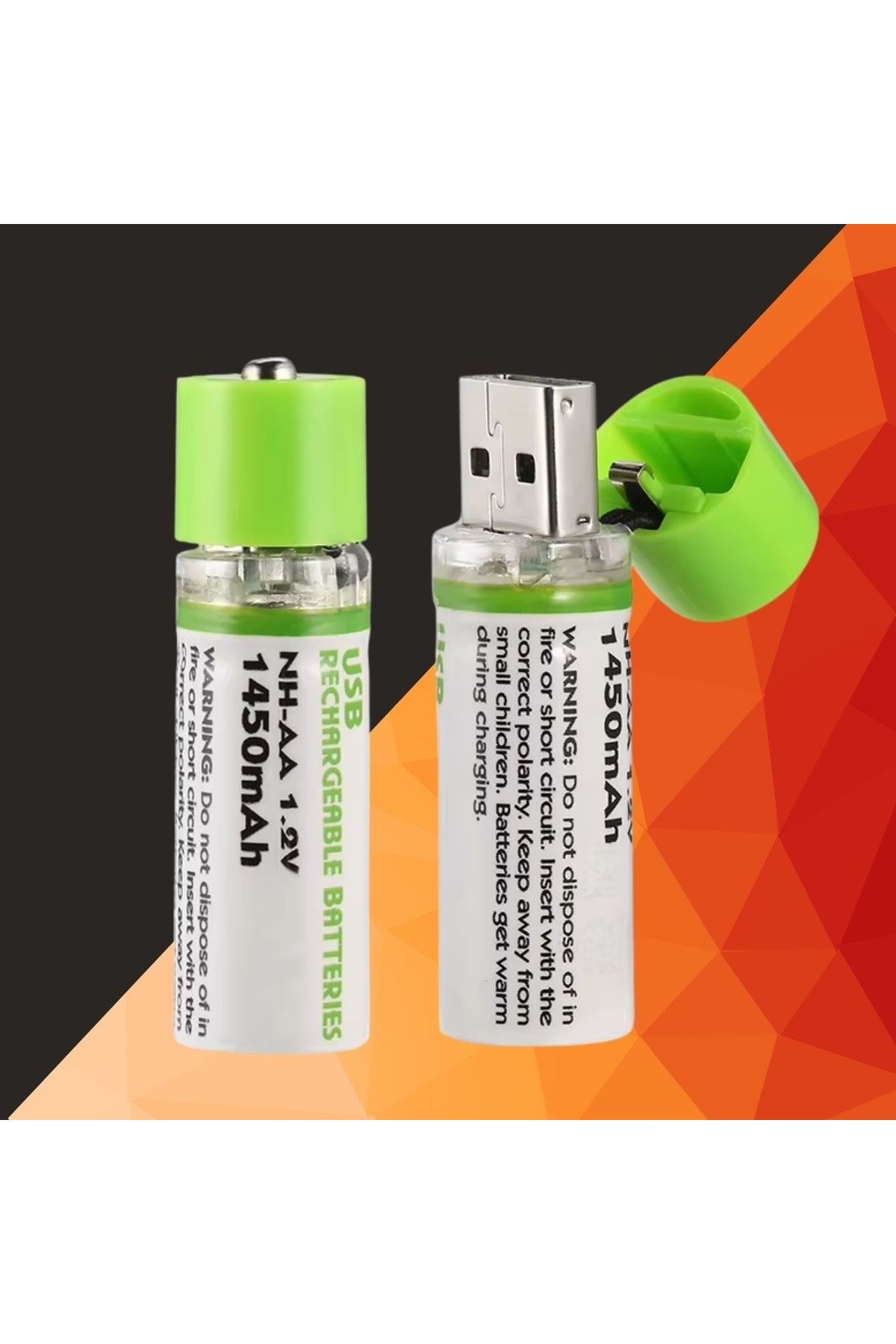 Tbl Dekor® USB Şarjlı 1450mAh AA 1.2V Lityum Kalem Pil – 2’li Set, Tekrar Şarj Edilebilir Uzun Ömürlü Dönüştürülebilir Batarya