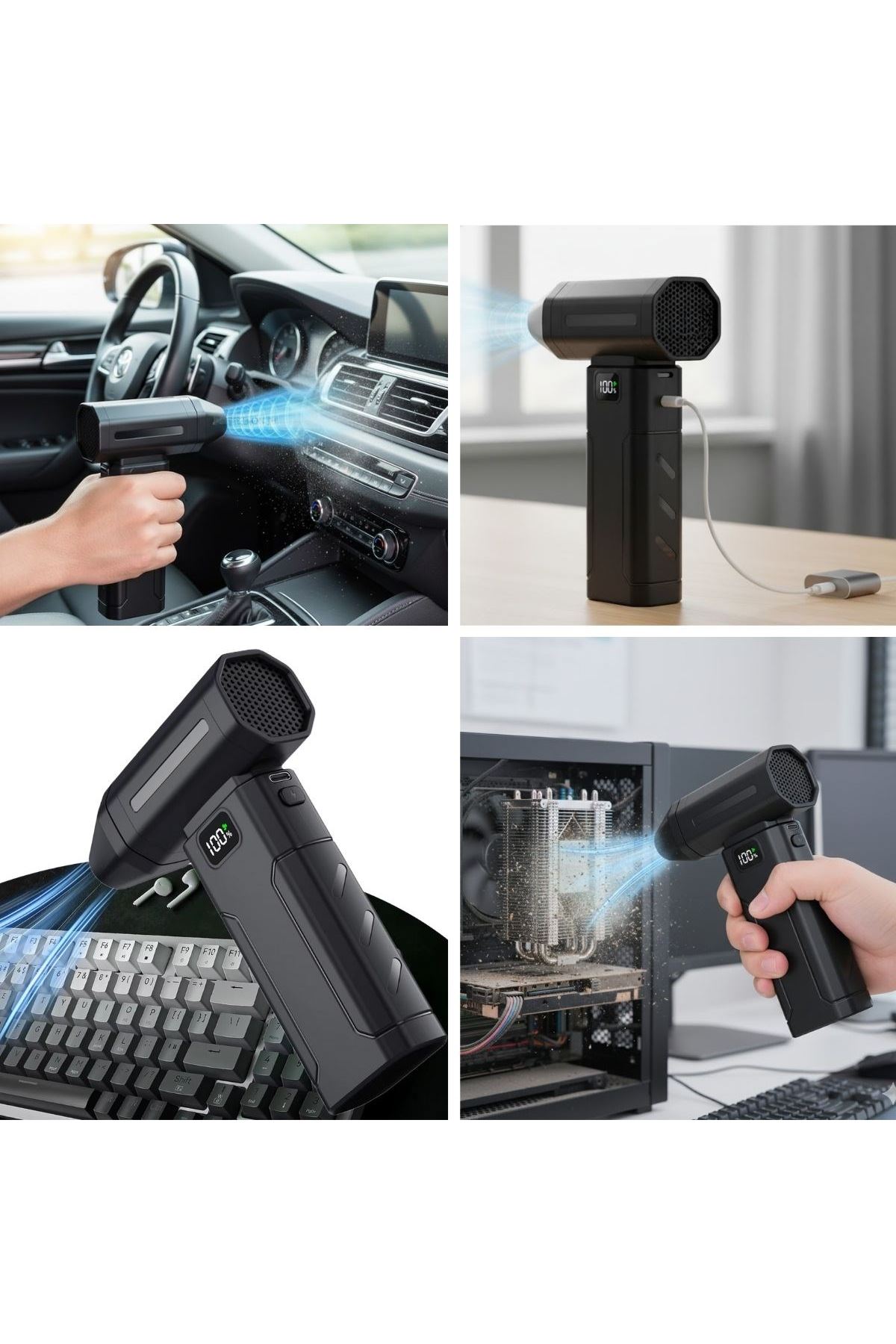 Tbl Dekor® USB Şarjlı Güçlü Hava Üflemeli Toz Temizleyici Araç İçi, Klavye, PC ve Elektronik Cihaz Temizlik Cihazı X8 Jetfan