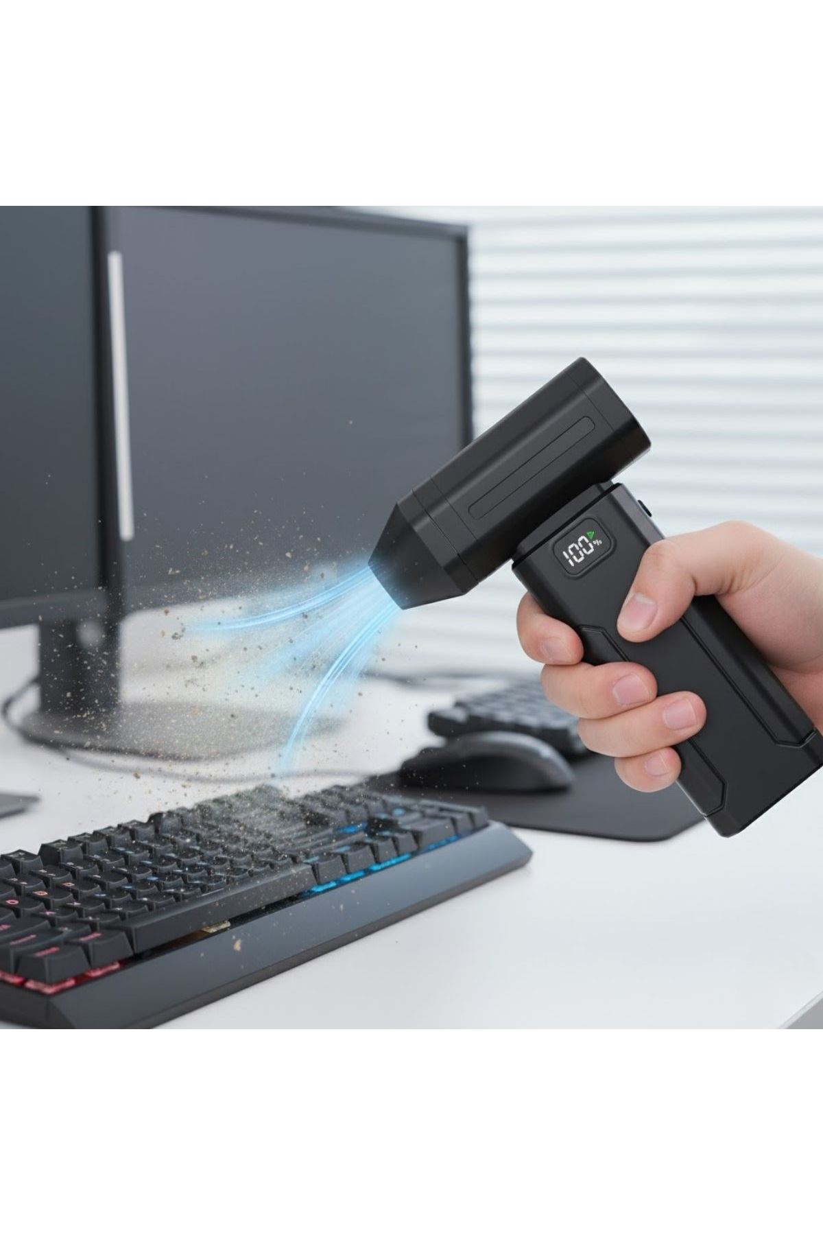 Tbl Dekor® USB Şarjlı Güçlü Hava Üflemeli Toz Temizleyici Araç İçi, Klavye, PC ve Elektronik Cihaz Temizlik Cihazı X8 Jetfan