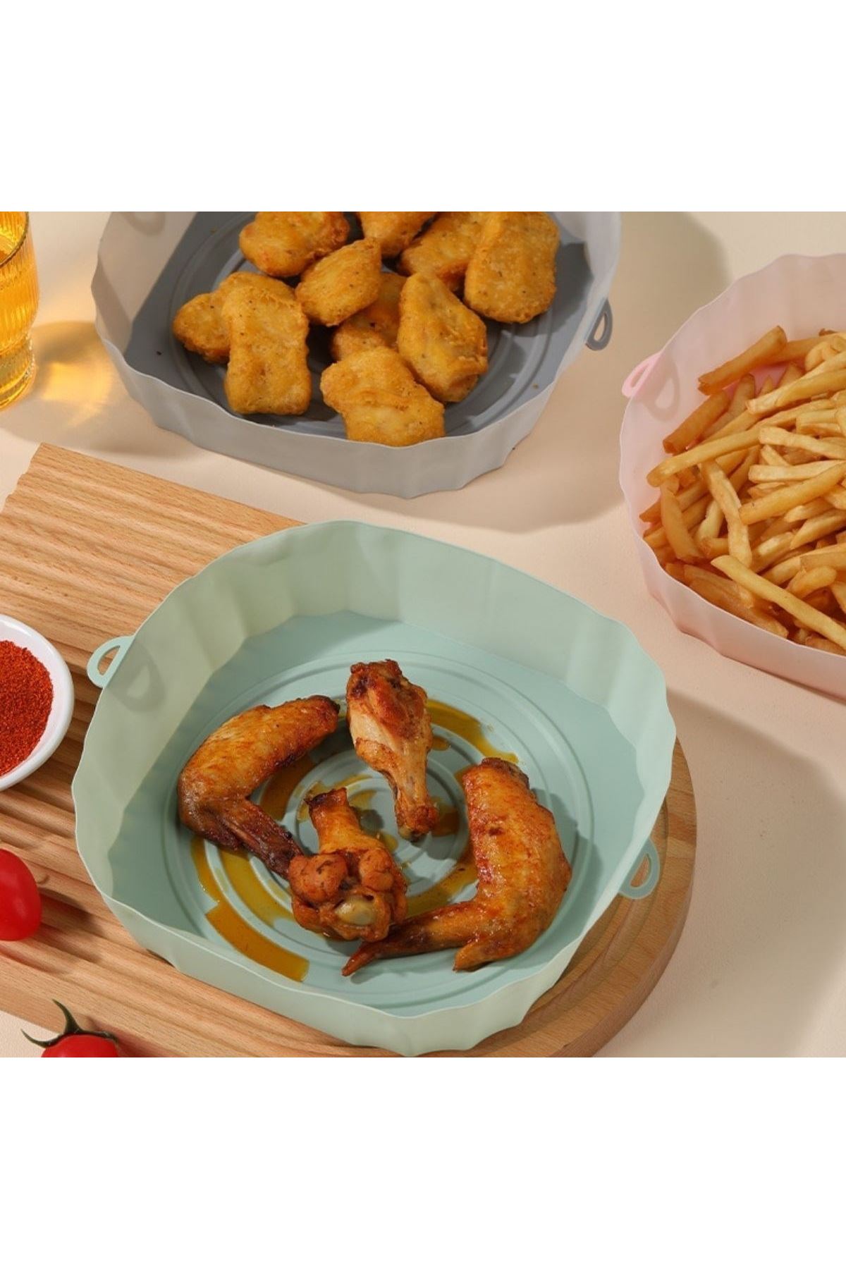 Tbl Dekor® Renkli Isıya Dayanıklı Yıkanılabilir Silikon Fırın Ve Airfryer Kare Model Pişirme Matı 20 Cm