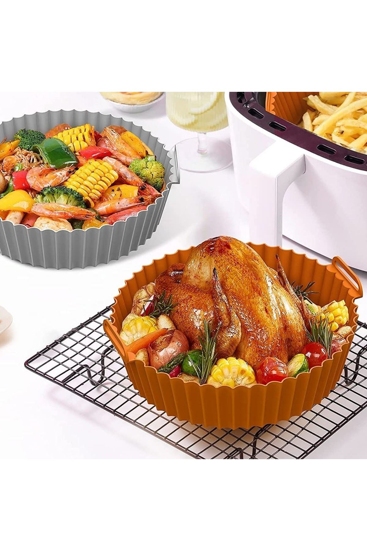 Tbl Dekor® Renkli Isıya Dayanıklı Yıkanılabilir Silikon Fırın Ve Airfryer Yuvarlak Model Pişirme Matı 20 Cm