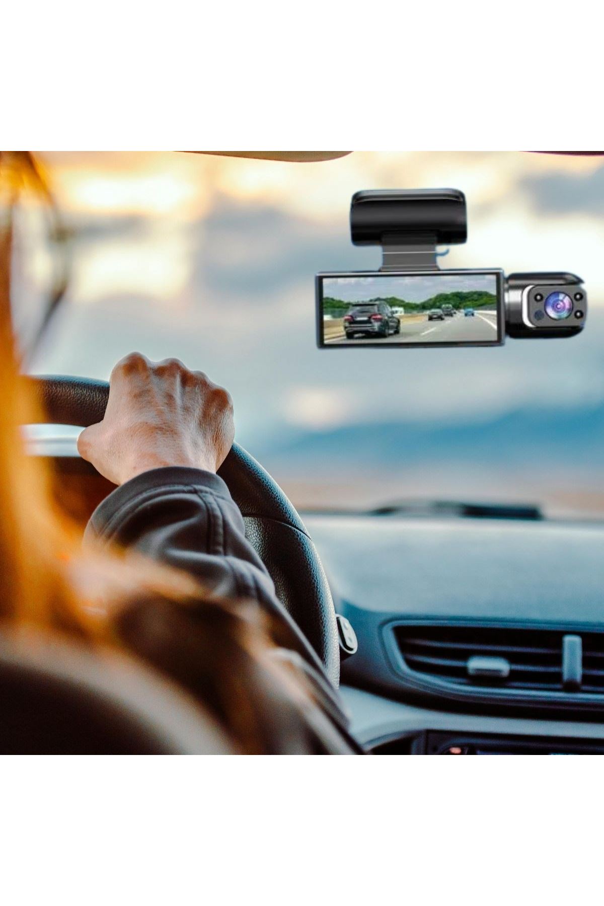 Tbl Dekor®  WiFi Destekli Araç İçi & Dışı Çift Kameralı Dikiz Aynası Kamera