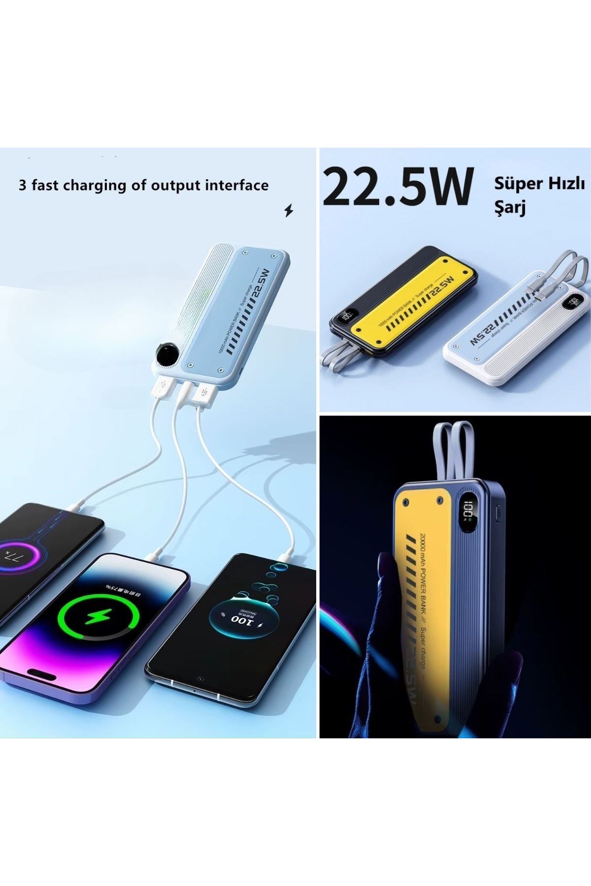 Tbl Dekor® 10000 mAh Hızlı Şarj Özellikli Aynı Anda 4 Cihazı Şarj Edebilen Powerbank