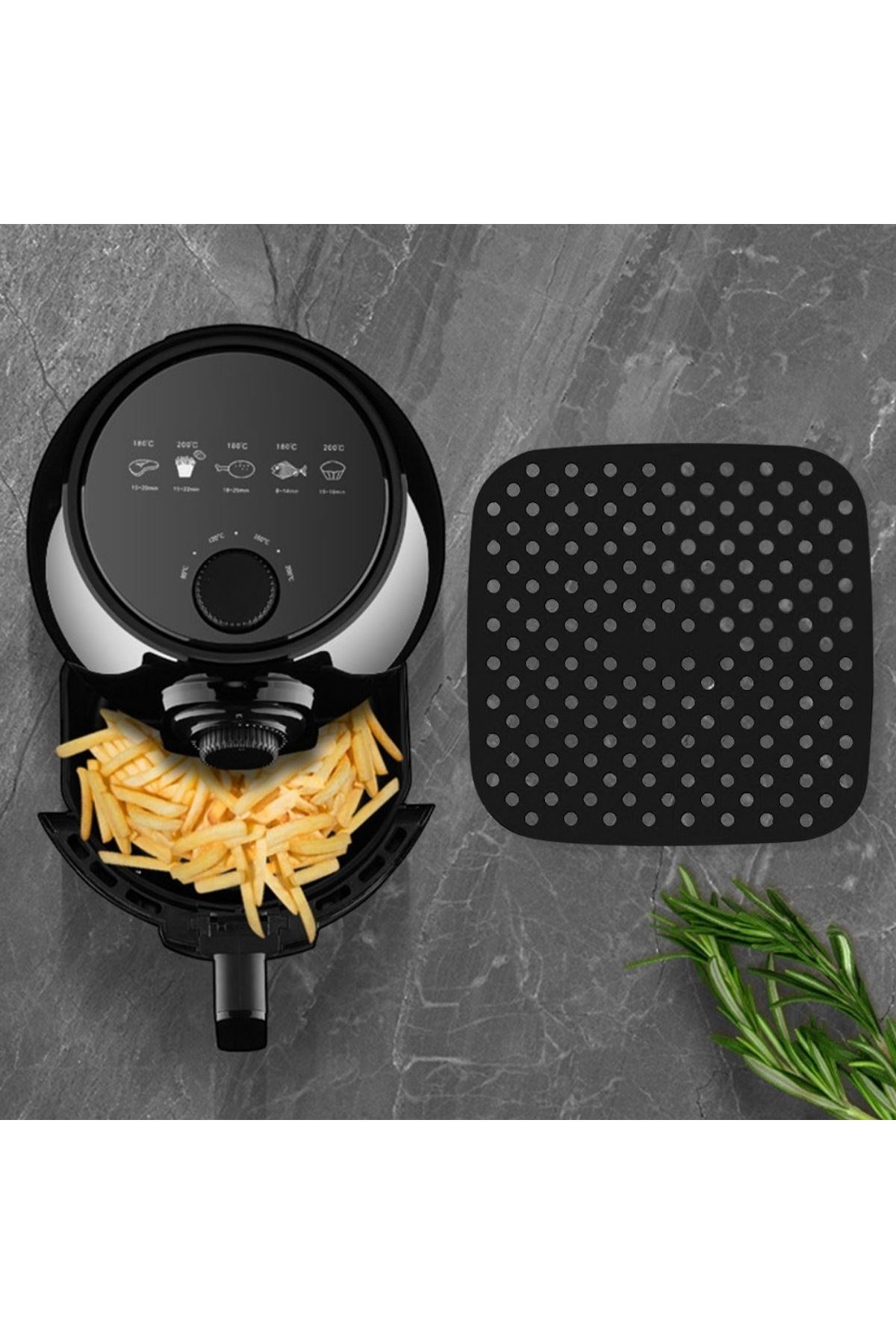 Tbl Dekor® Siyah Isıya Dayanıklı Yıkanılabilir Silikon Fırın Ve Airfryer Kare Model Pişirme Matı 21,5 Cm