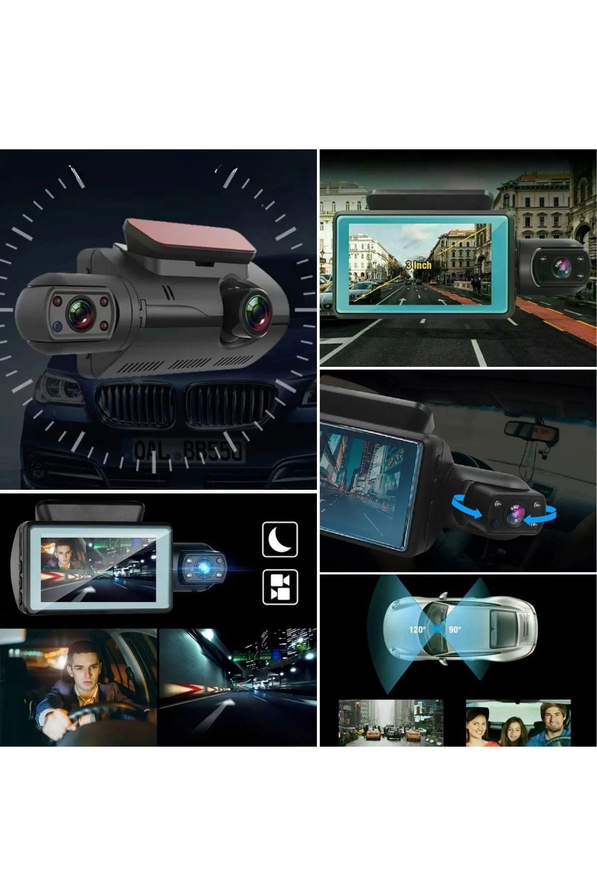 Tbl Dekor® Araç İçi & Dışı Çift Lensli WiFi Kamera – 1080P HD,Gece Görüşlü, G-Sensörlü DVR Dashcam