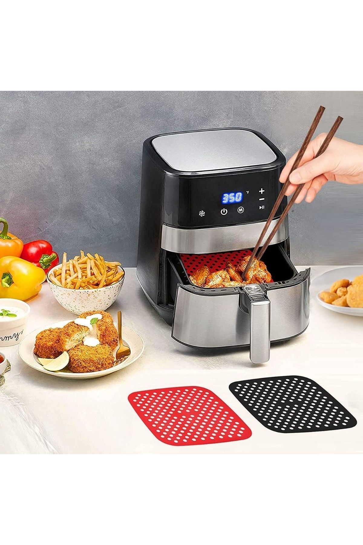 Tbl Dekor® Siyah Isıya Dayanıklı Yıkanılabilir Silikon Fırın Ve Airfryer Kare Model Pişirme Matı 21,5 Cm