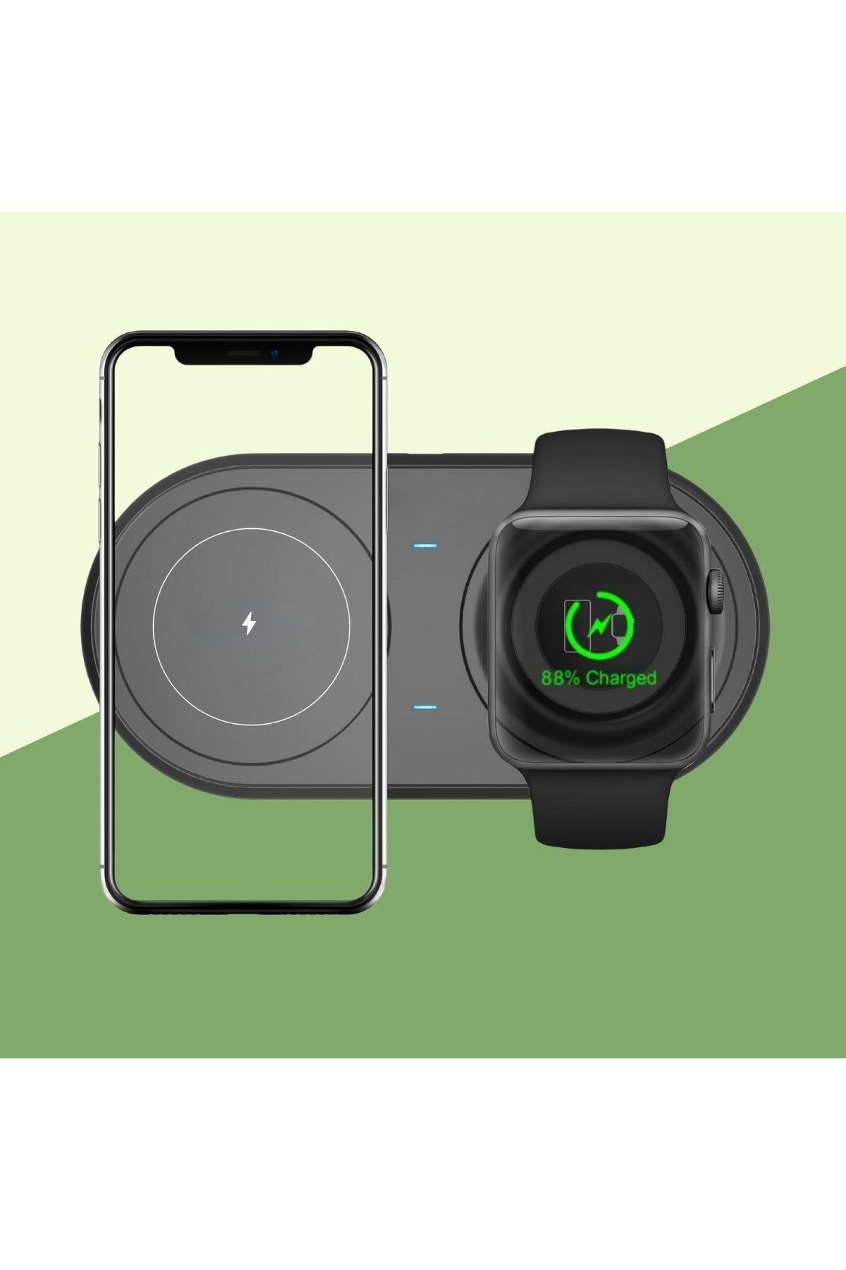 Tbl Dekor® 2si 1arada Kablosuz Saat,Kulaklık ve Telefon Hızlı Şarj Etme Aparatı